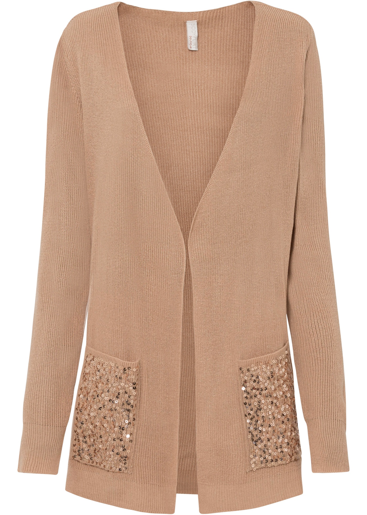 Długi sweter wiązany z cekinami