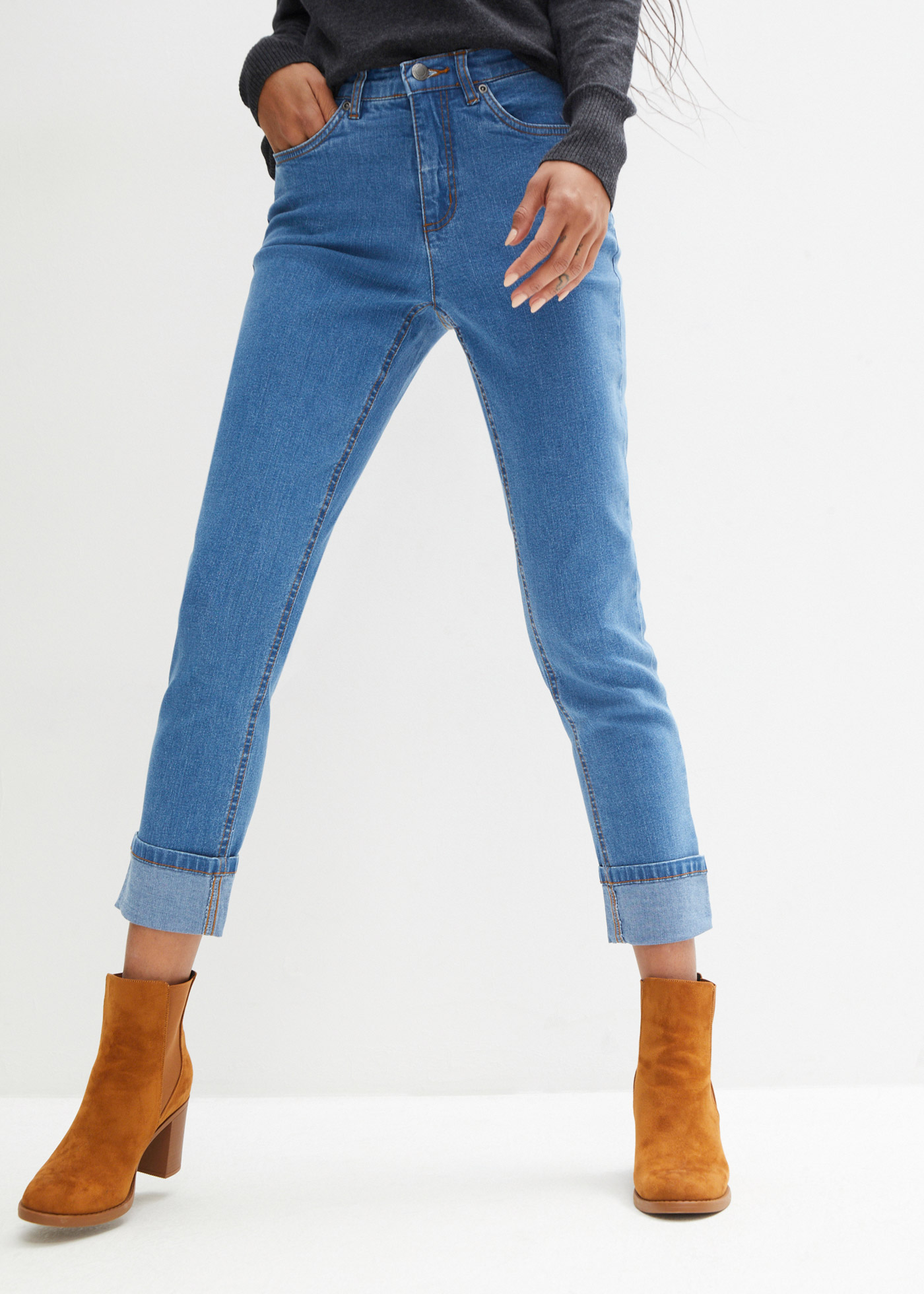 Dżinsy Mid Waist Boyfriend, cropped