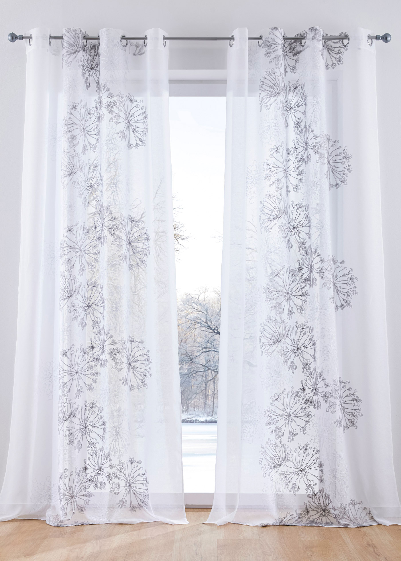 Firana z kwiatowym haftem (1 szt.)