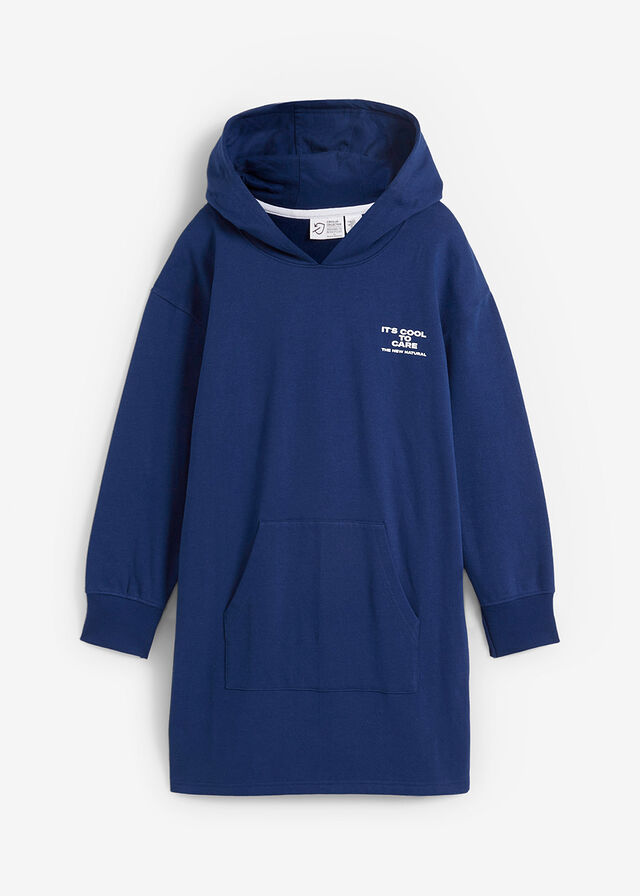Sukienka dresowa dziewczęca z kapturem, z bawełny organicznej