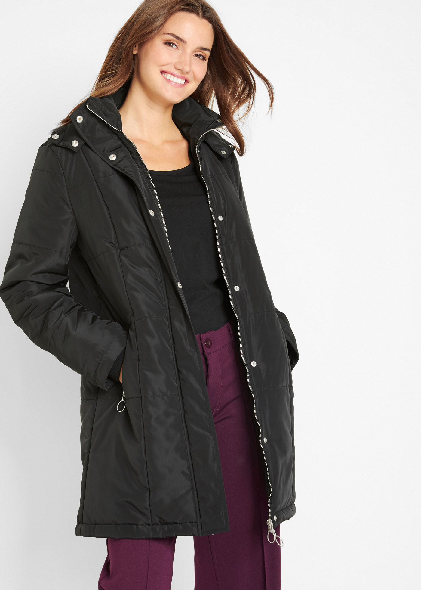 Płaszcz pikowany z kapturem, ocieplany