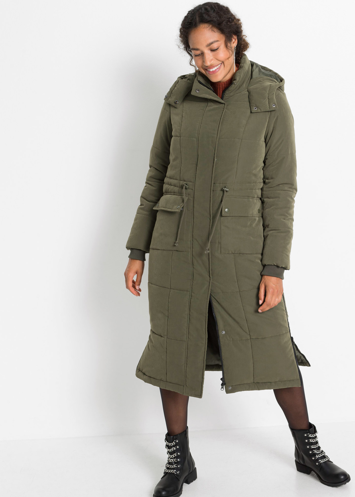 Płaszcz zimowy z zamkami po bokach