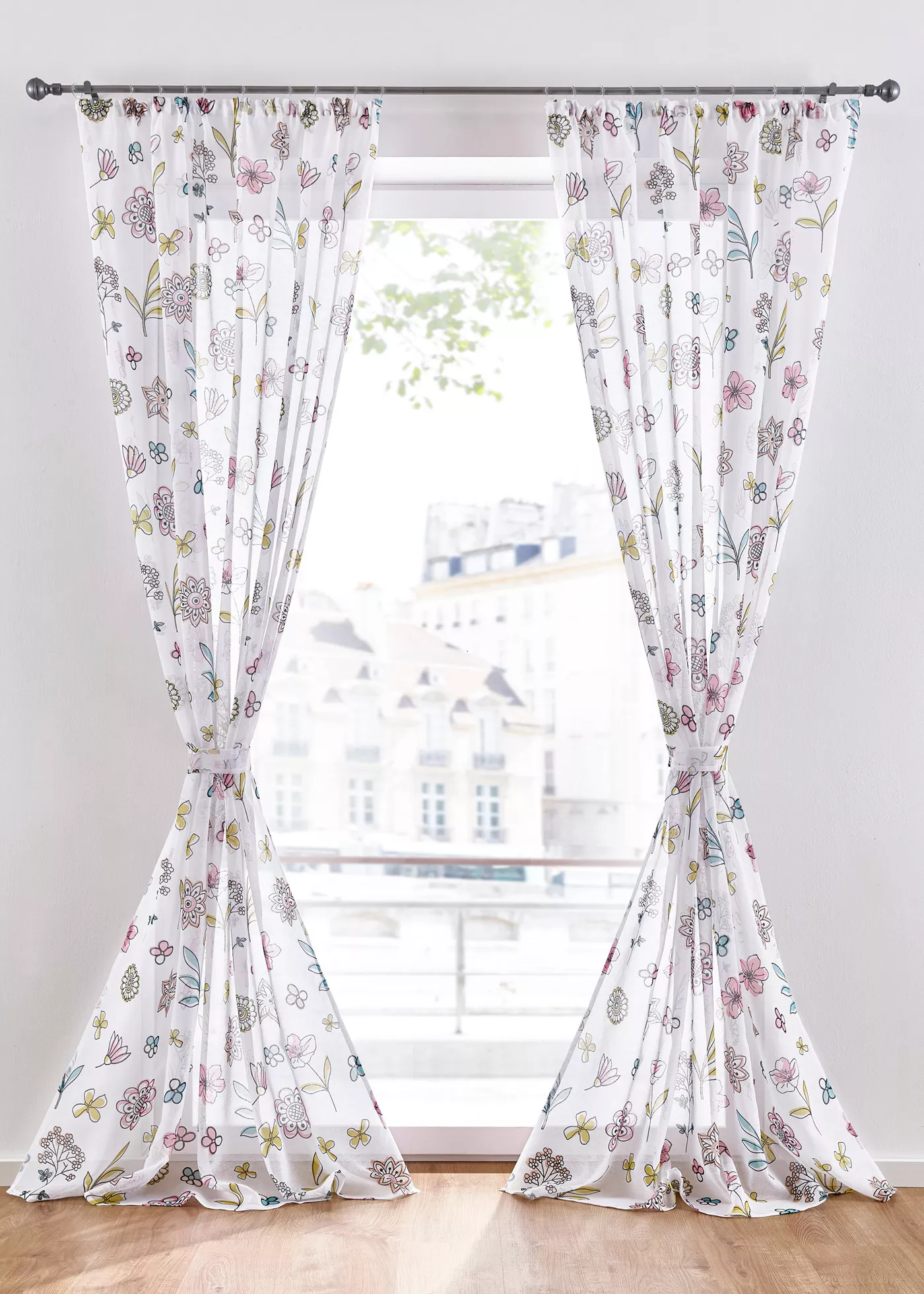 Firana w kwiaty, z pasem do upięcia (1 szt.)