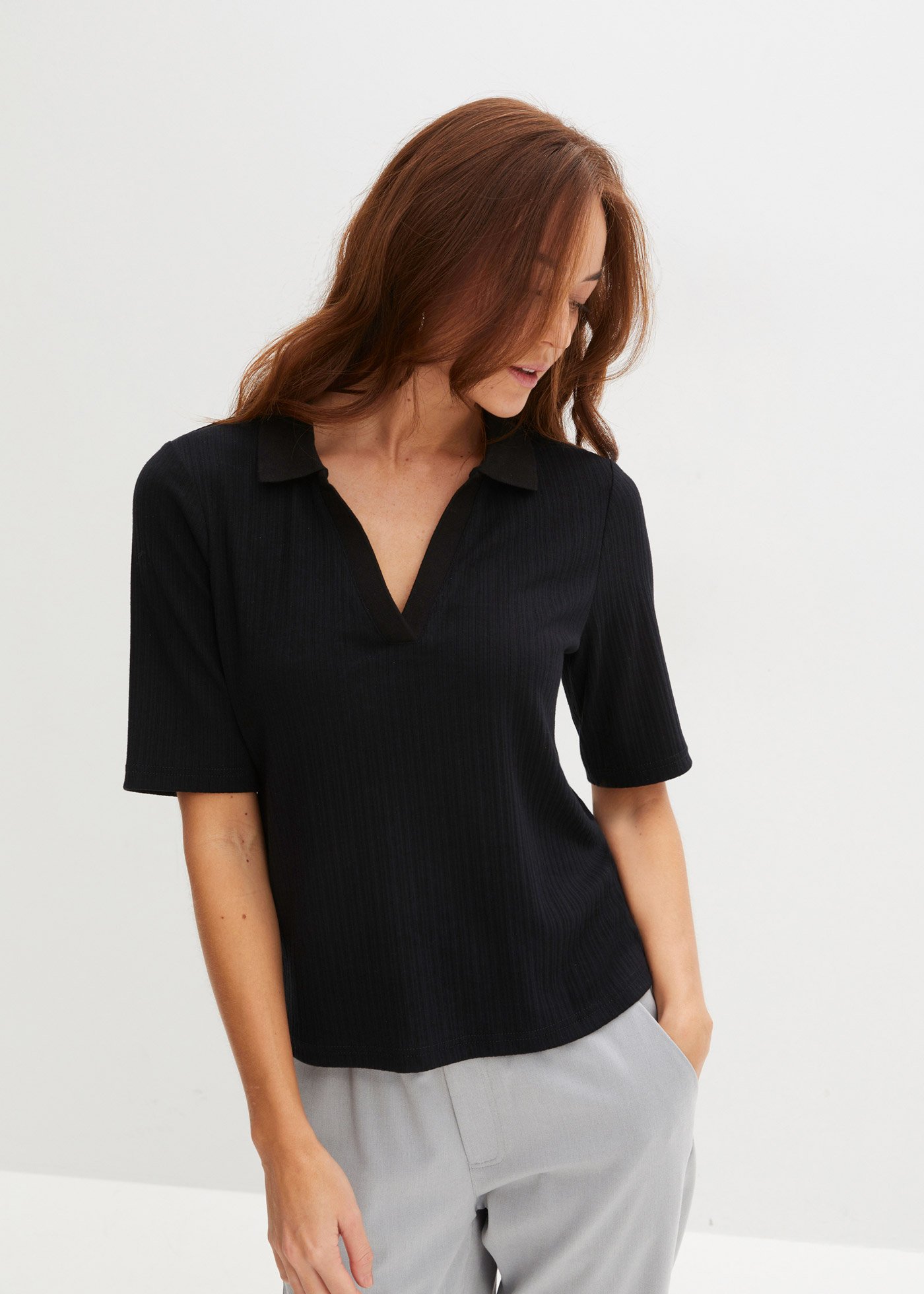 Shirt w prążek z kołnierzykiem polo