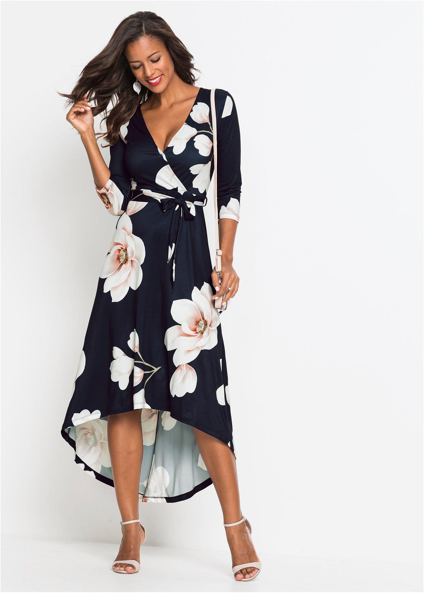 Sukienka z dżerseju z dłuższym tyłem i wiązanym paskiem