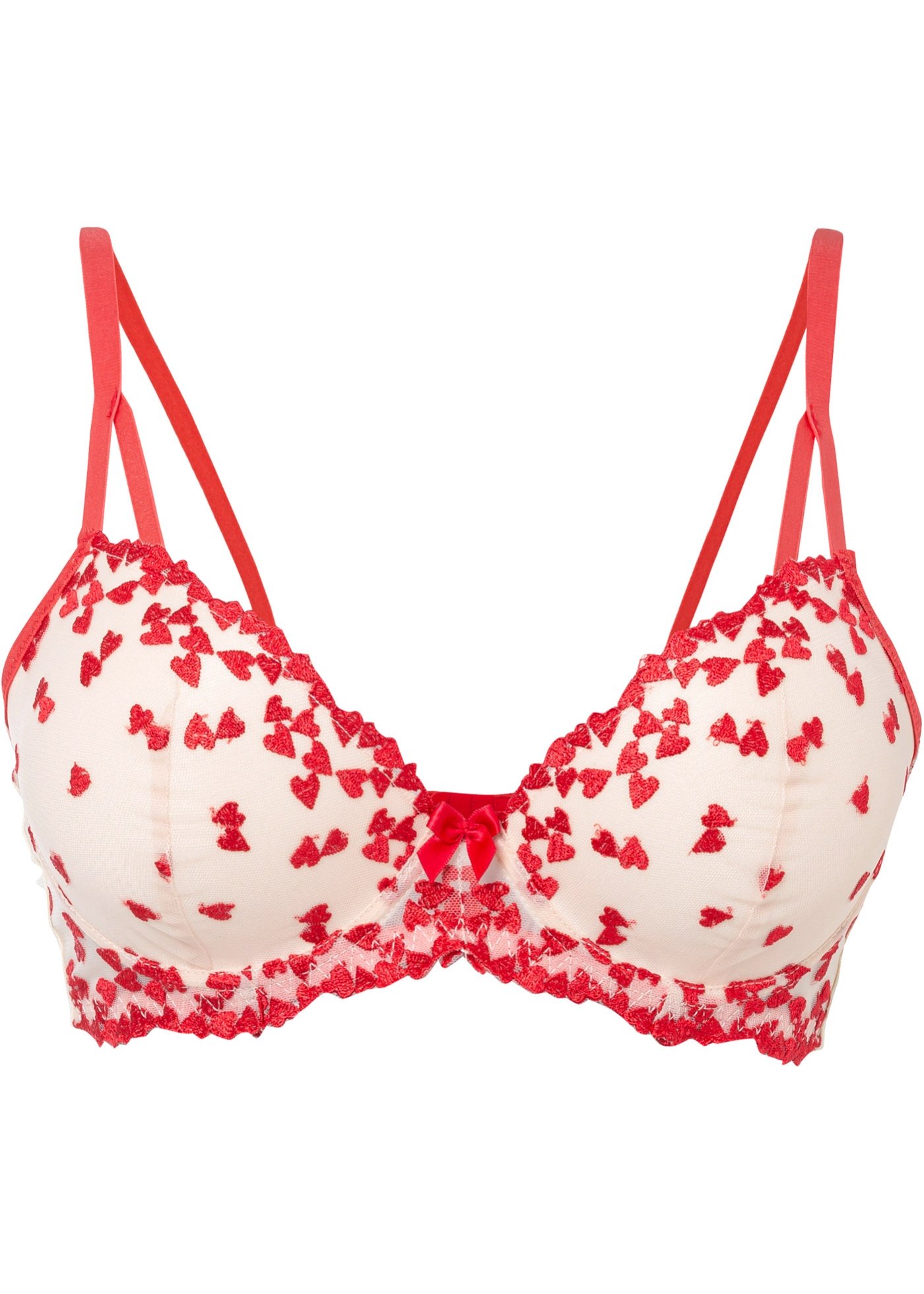 Biustonosz z usztywnianymi miseczkami na fiszbinach, z haftem