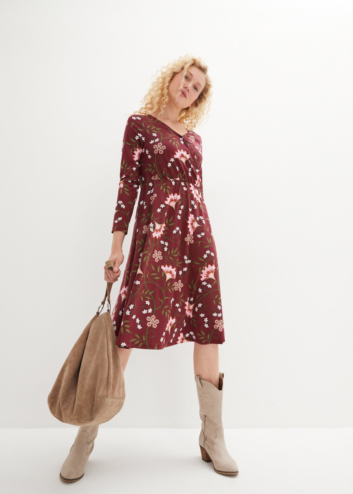 Sukienka midi z dżerseju z bawełny, z efektem założenia kopertowego