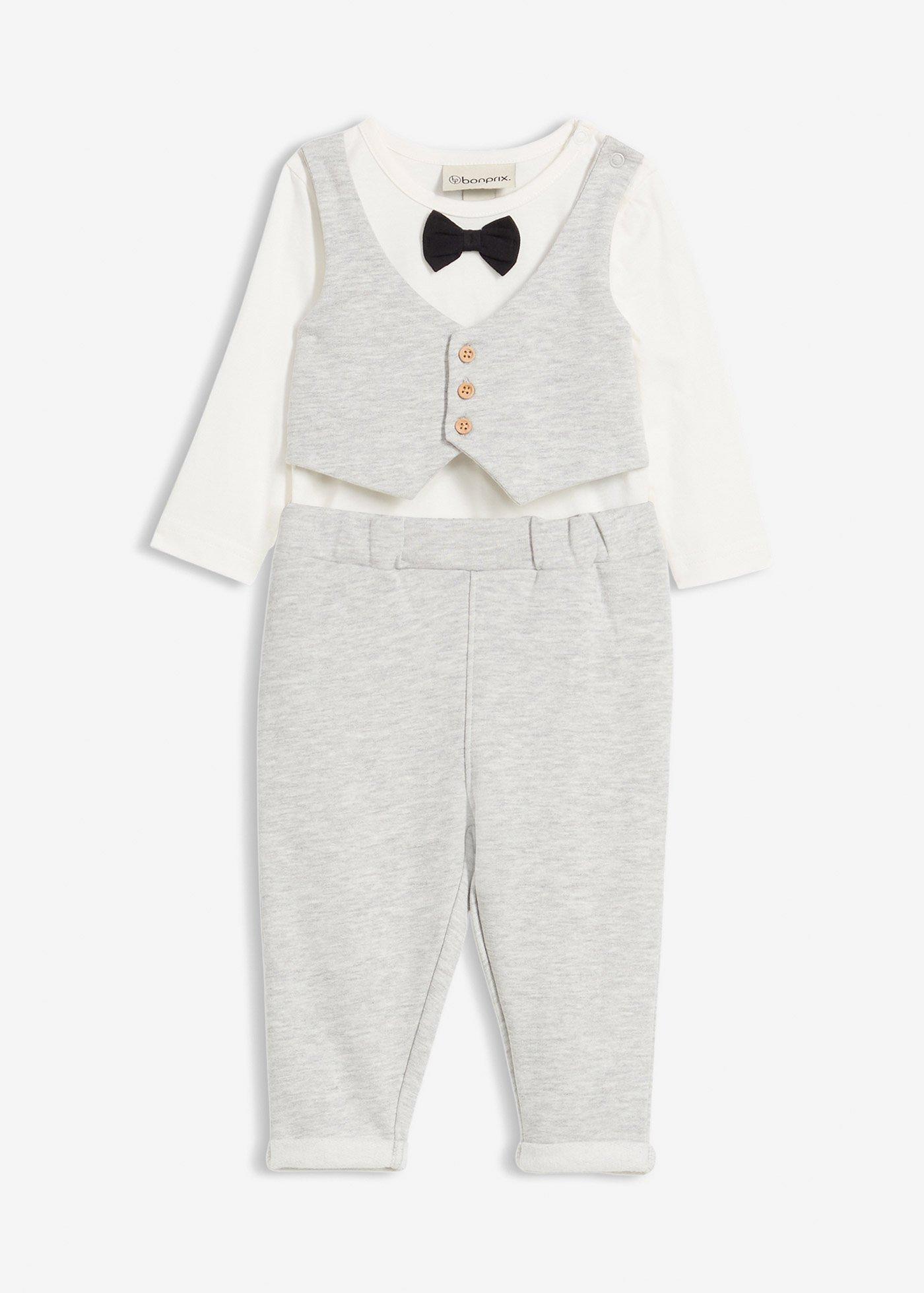 Odświętny zestaw, body z kamizelką, spodnie, mucha, z czystej bawełny organicznej (3 części)
