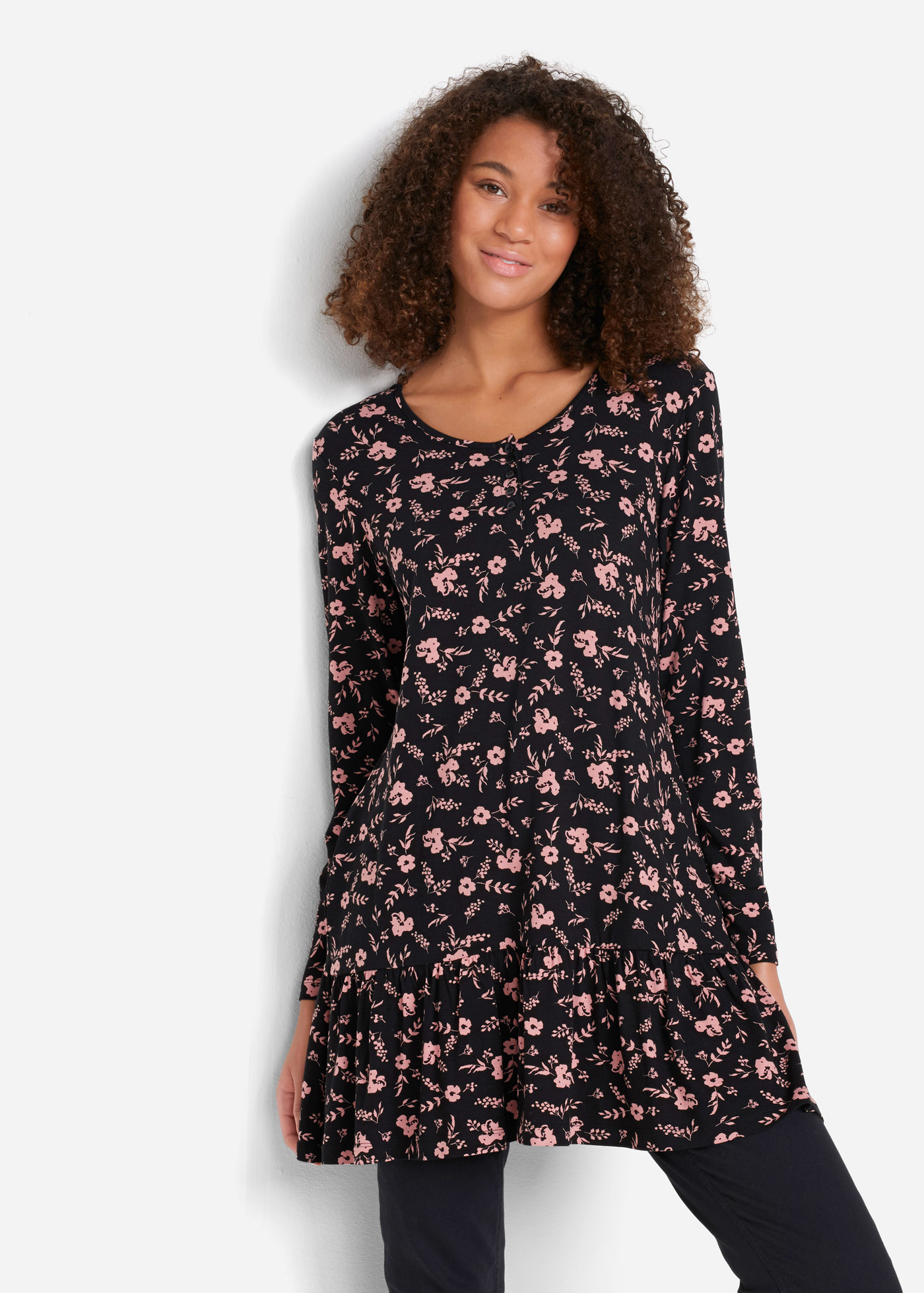 Długa tunika shirtowa z mieszanki wiskozy