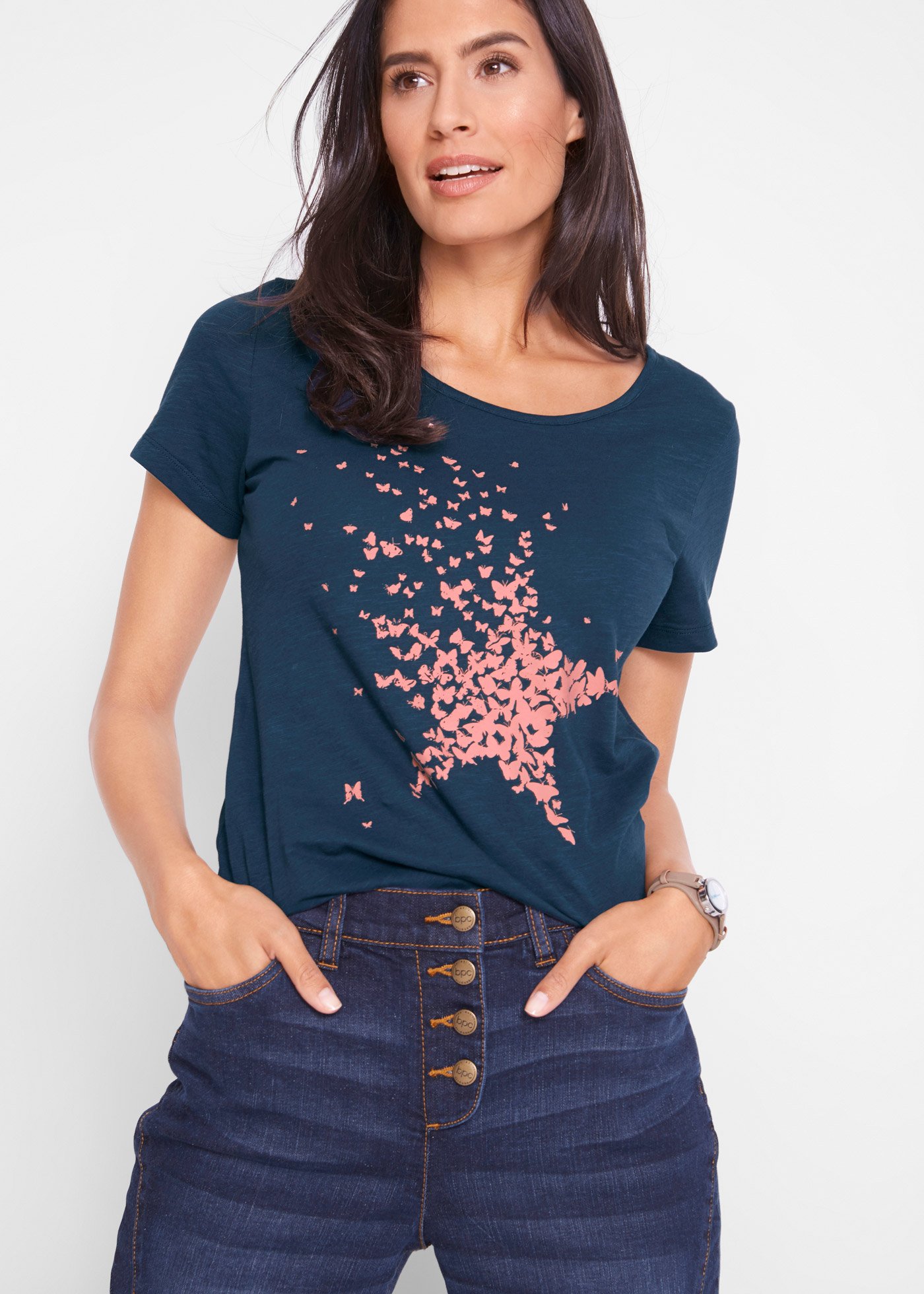 Shirt z przędzy mieszankowej, krótki rękaw