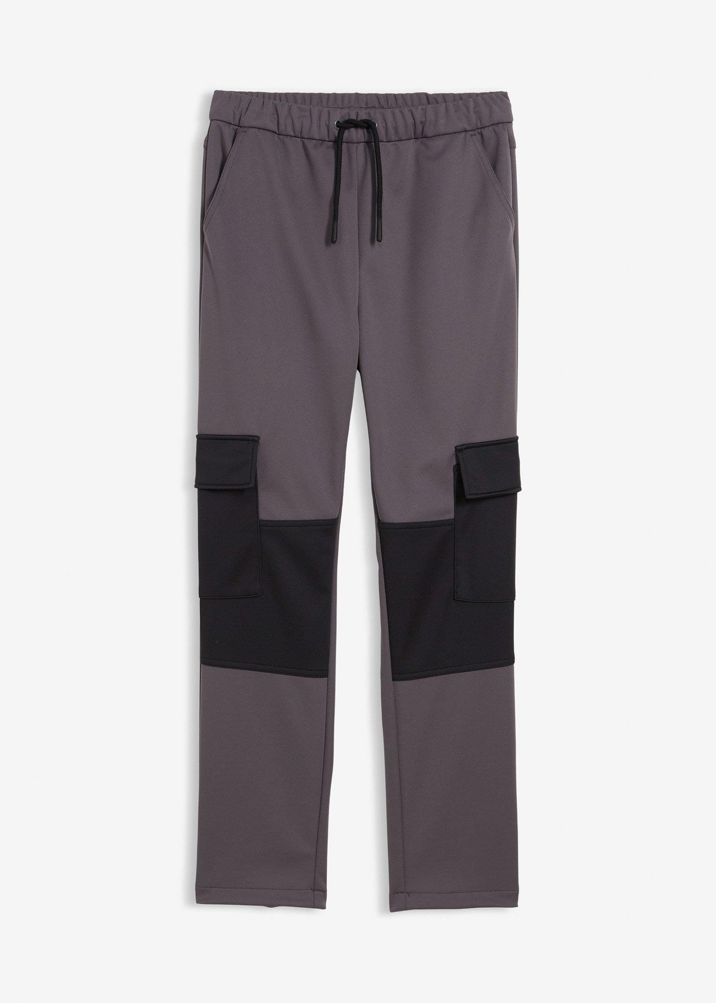 Spodnie bojówki z softshellu, z regulacją w pasie