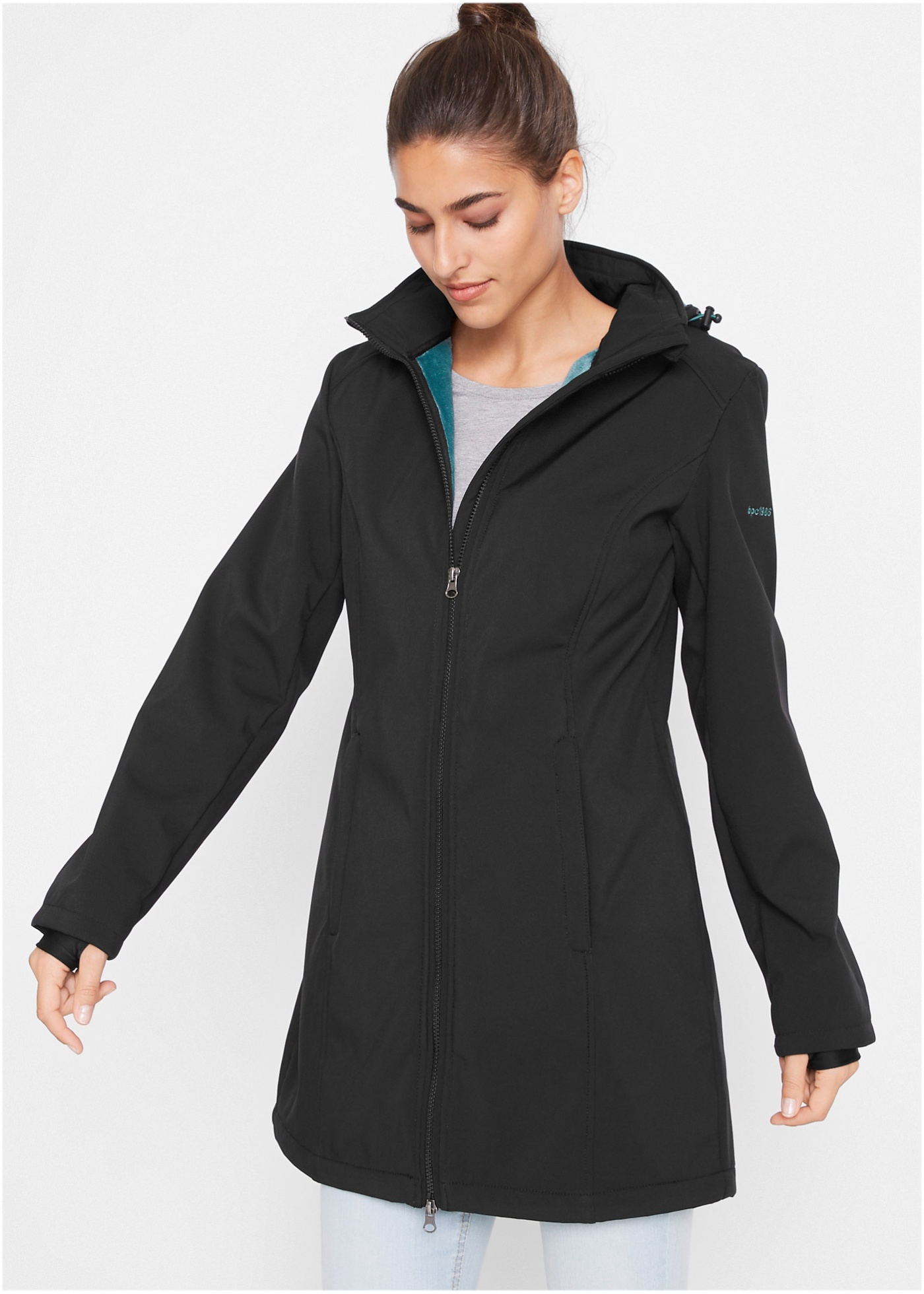 Długa, hydrofobowa kurtka funkcyjna softshell na podszewce z miękkiego polaru