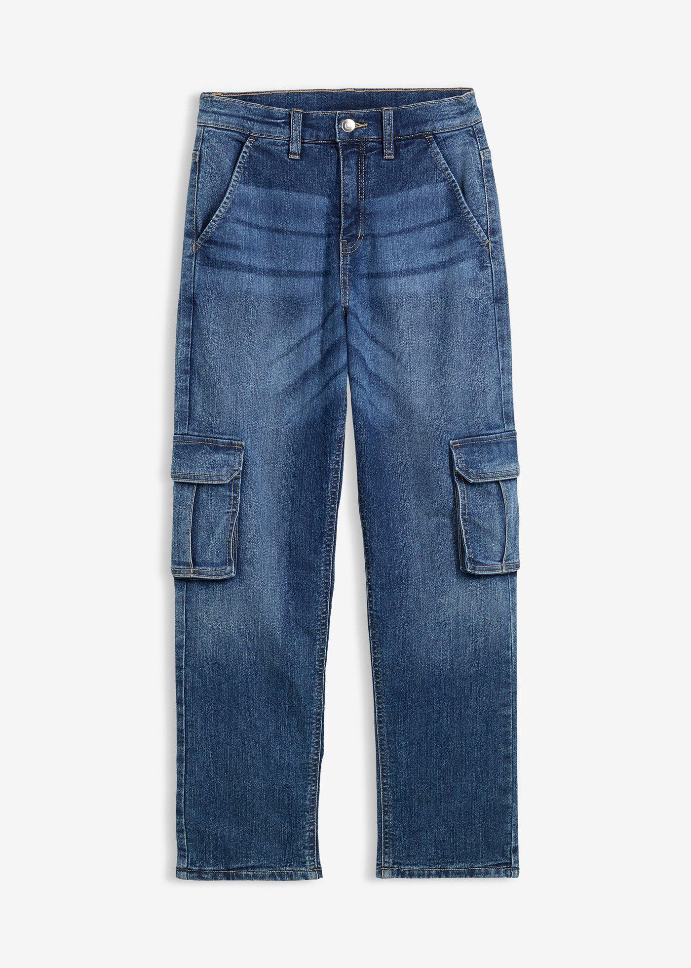 Dżinsy bojówki ocieplane o kroju loose fit z podszewką dżersejową, straight