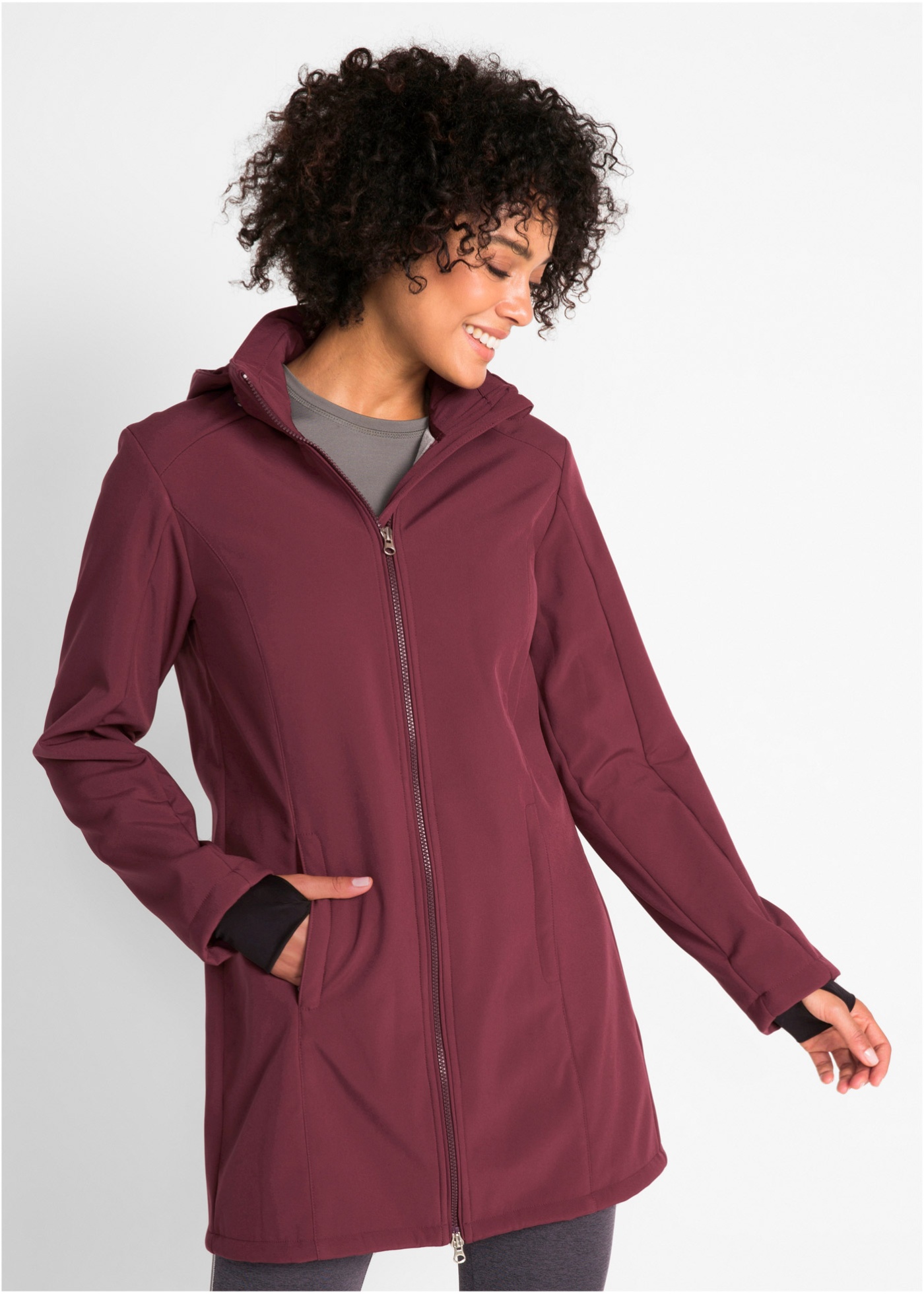 Długa, hydrofobowa kurtka funkcyjna softshell na podszewce z miękkiego polaru