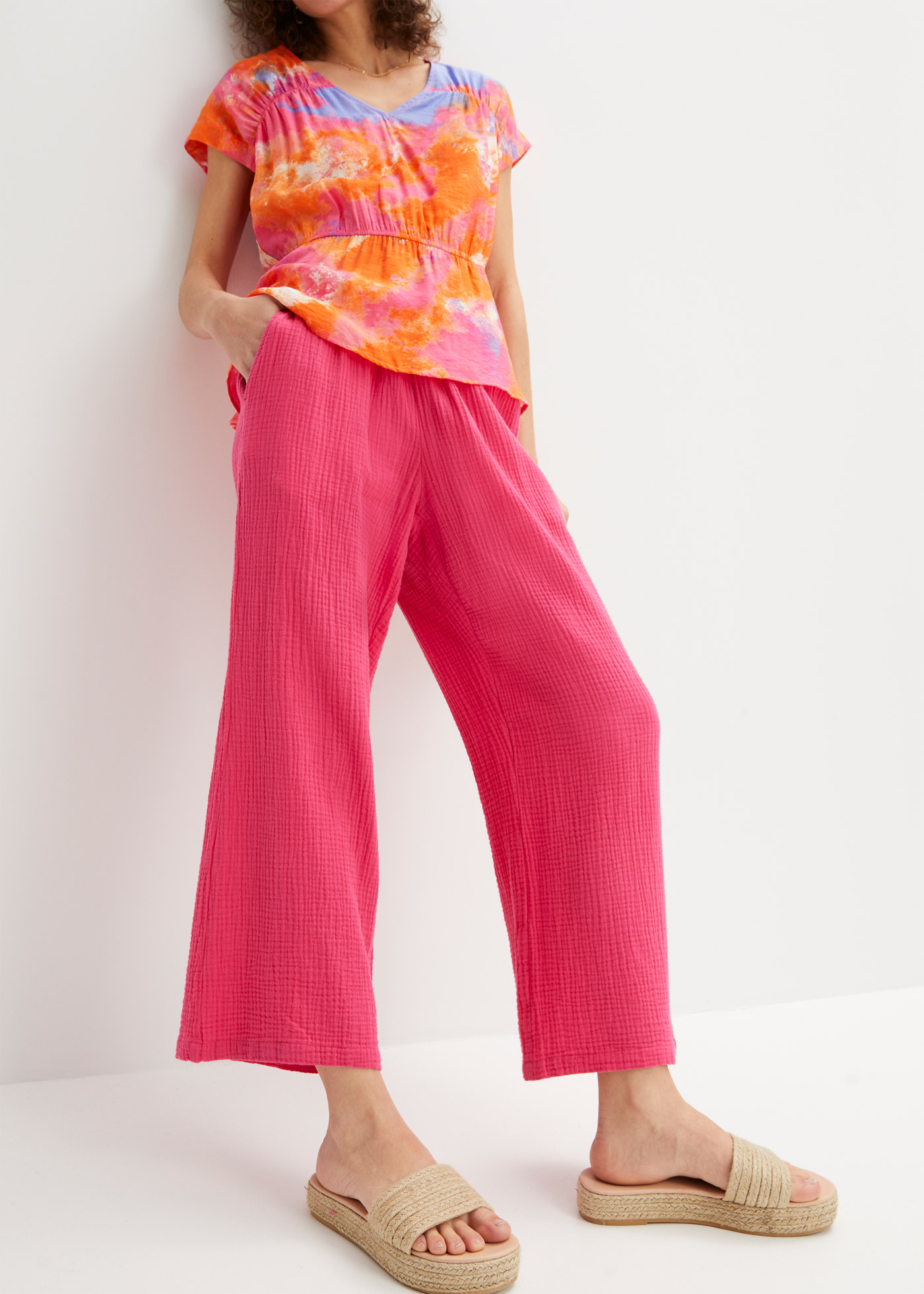 Spodnie culotte muślinowe z bawełny