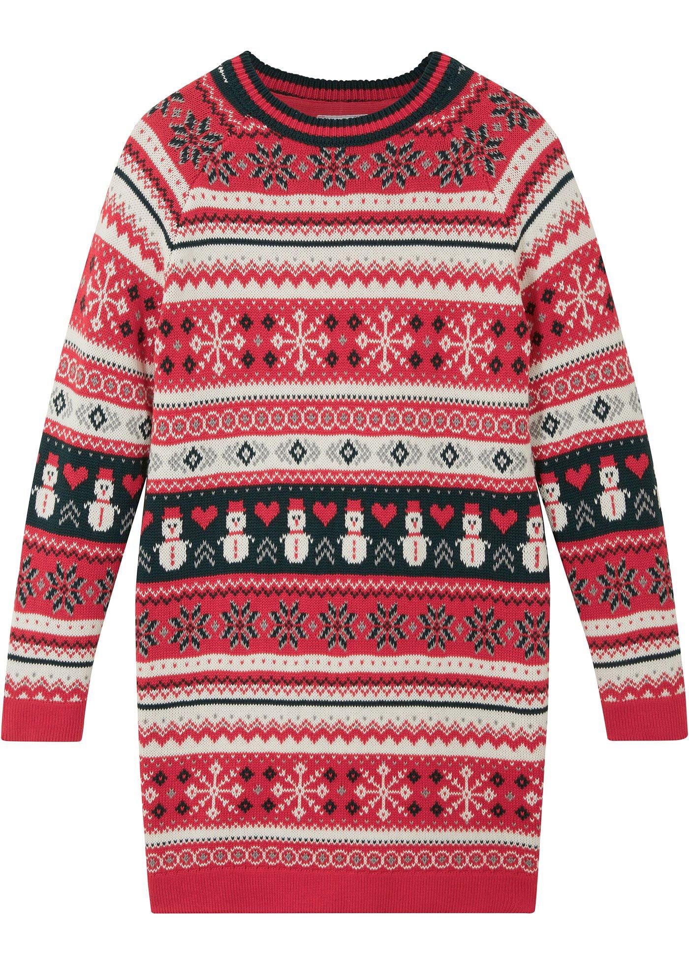 Sukienka dzianinowa dziewczęca w zimowy deseń