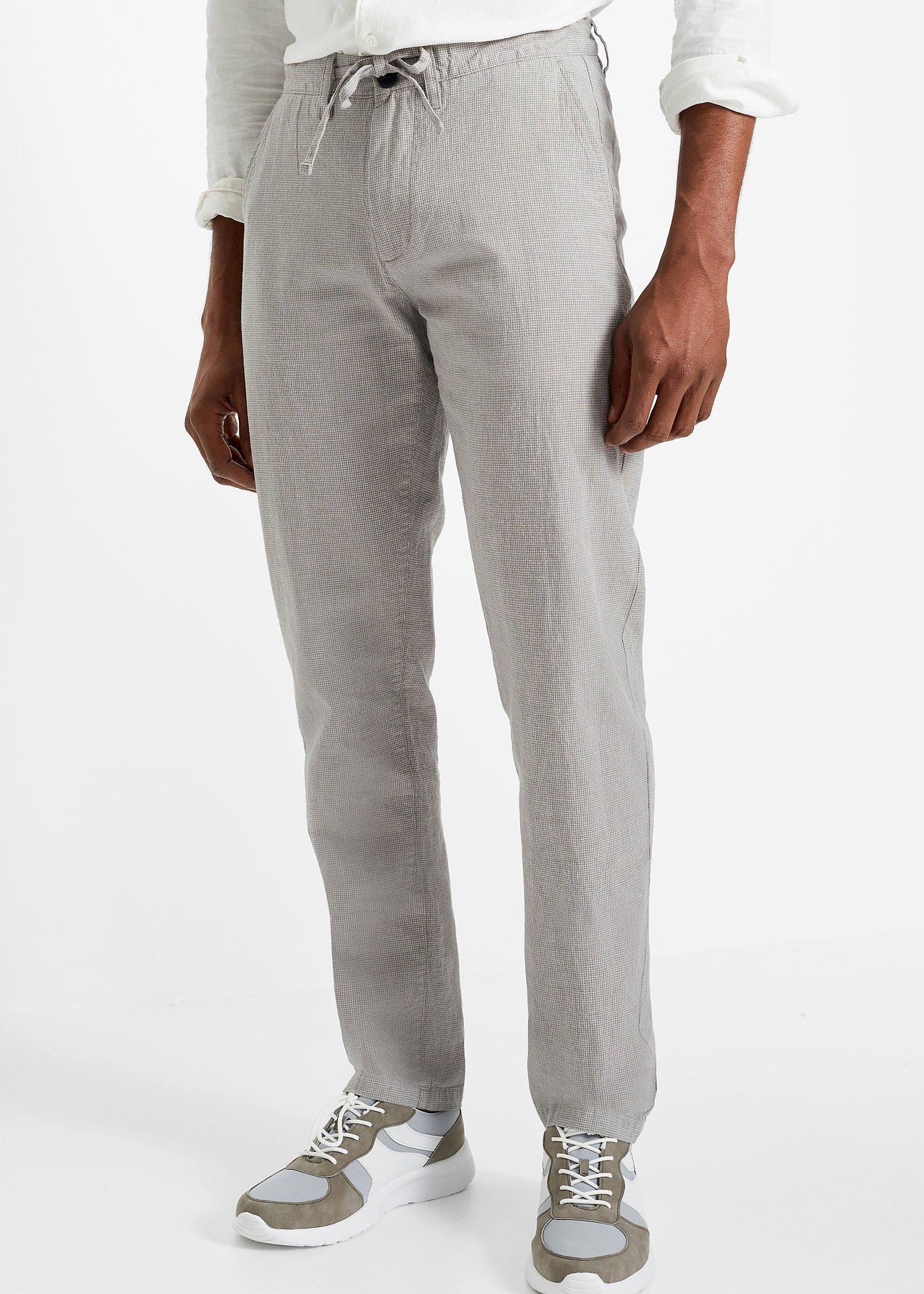 Spodnie chino Regular Fit Straight, z gumką w talii, z materiału z domieszką lnu