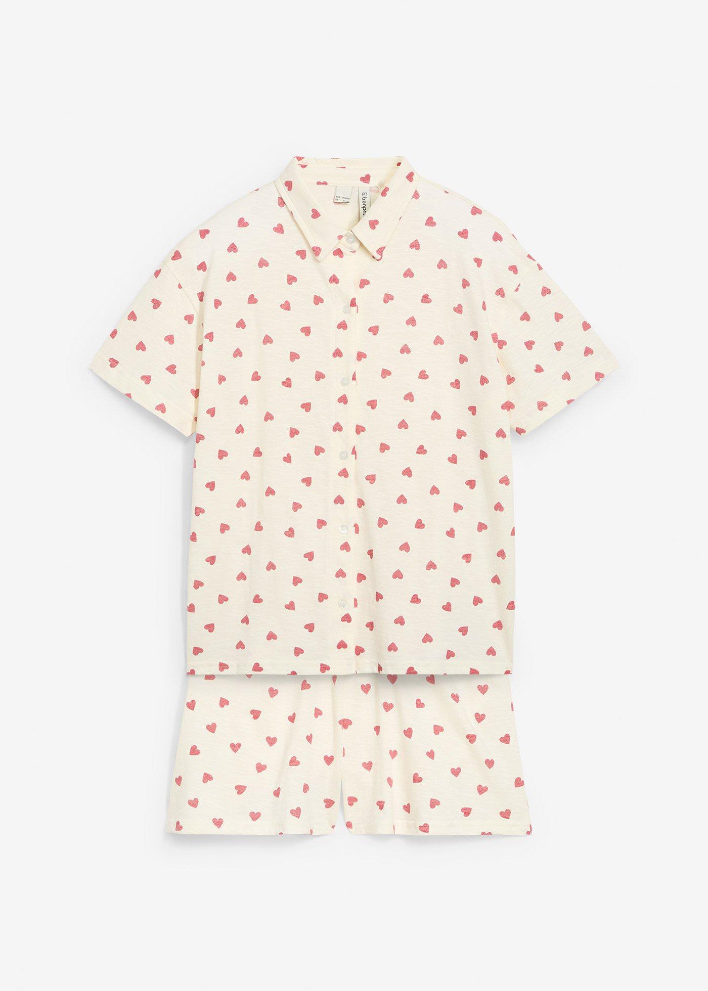 Piżama z krótkimi spodenkami z czystej bawełny organicznej z plisą guzikową (komplet 2-cz.)