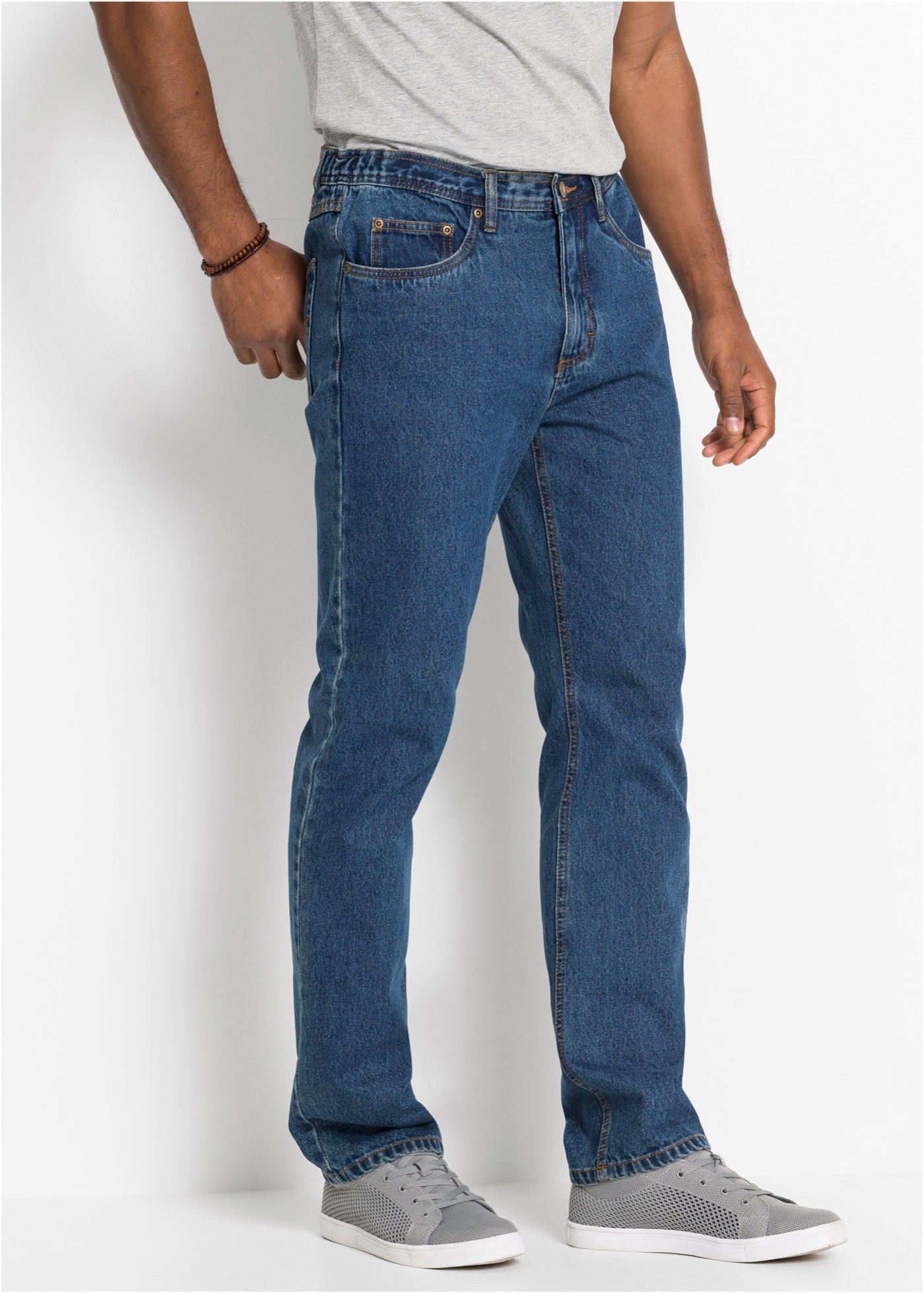 Dżinsy z elastycznymi wstawkami w talii, classic fit, prosta nogawka