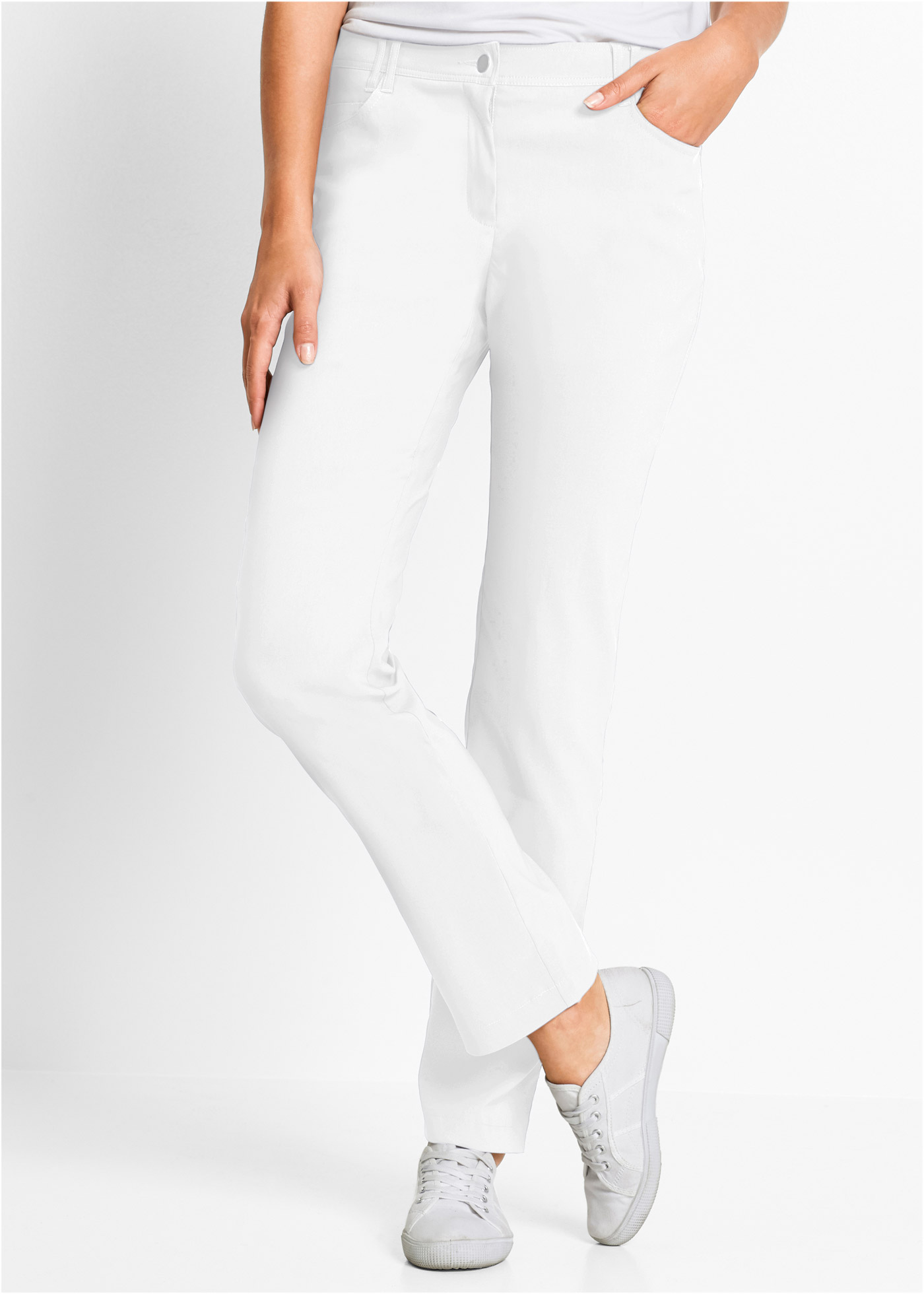 Spodnie z bengaliny ze stretchem, z wygodnym paskiem w talii, Straight