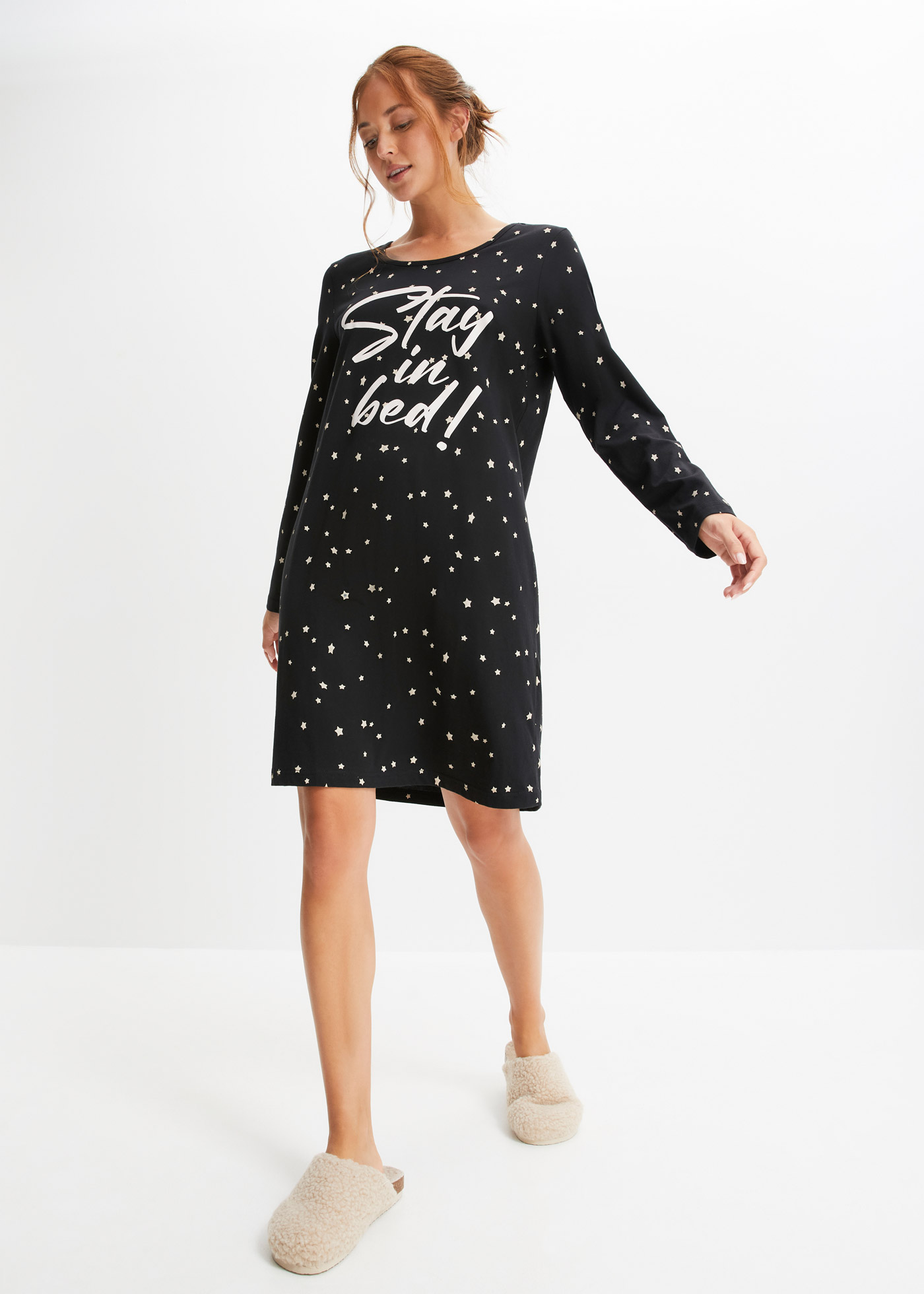 Koszula nocna z długim rękawem, z bawełny organicznej