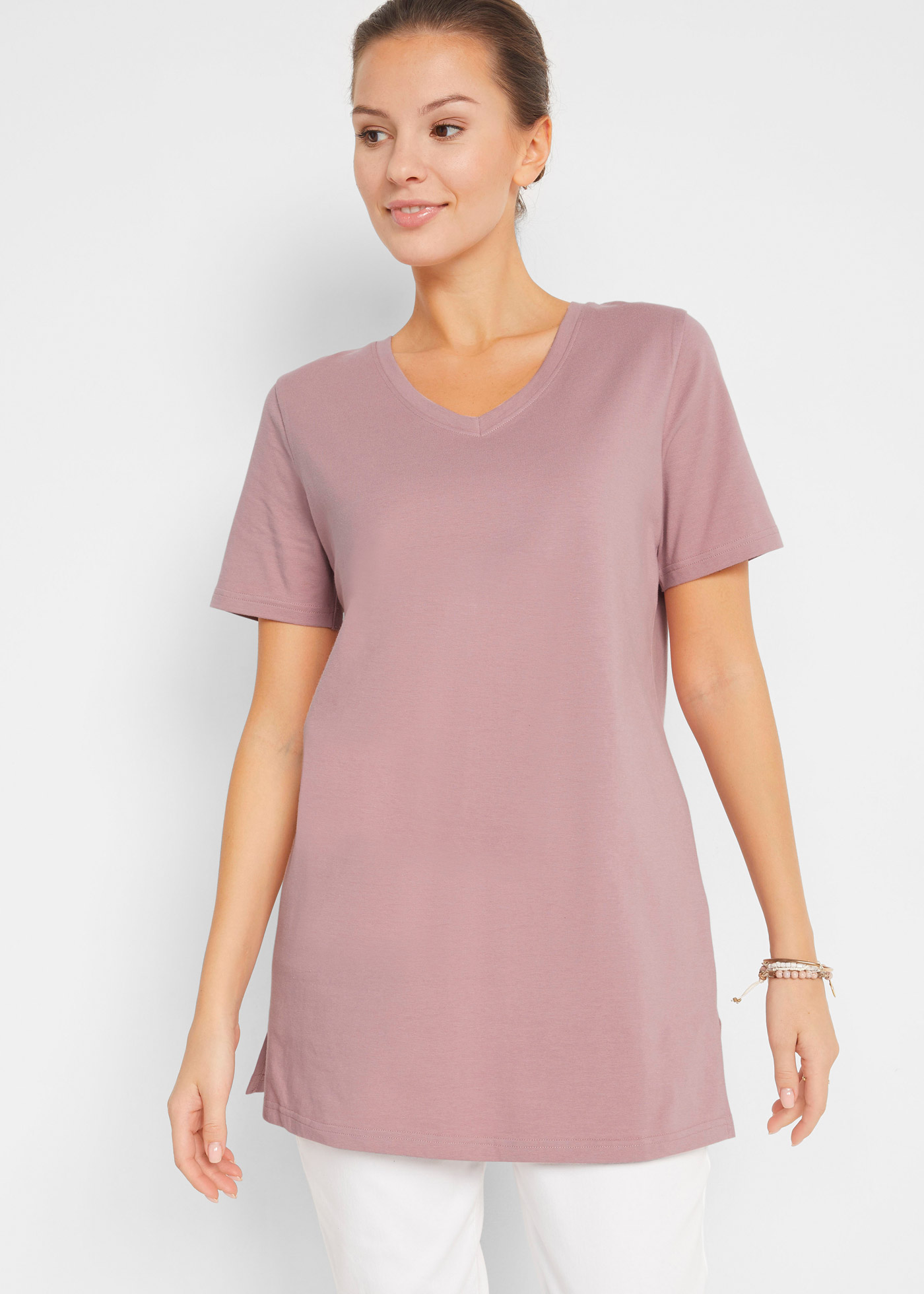 Długa bluzka z dekoltem w serek (2 szt.)