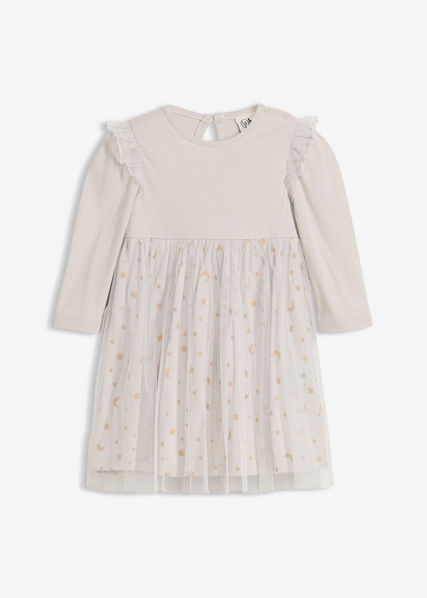 Sukienka niemowlęca z body, z falbankami i tiulem