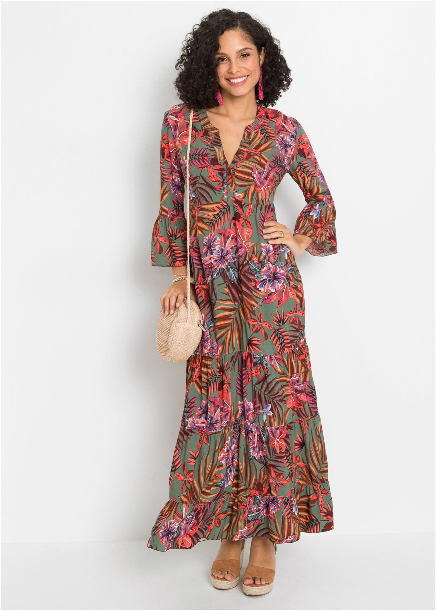 Sukienka maxi z nadrukiem, z lejącej wiskozy