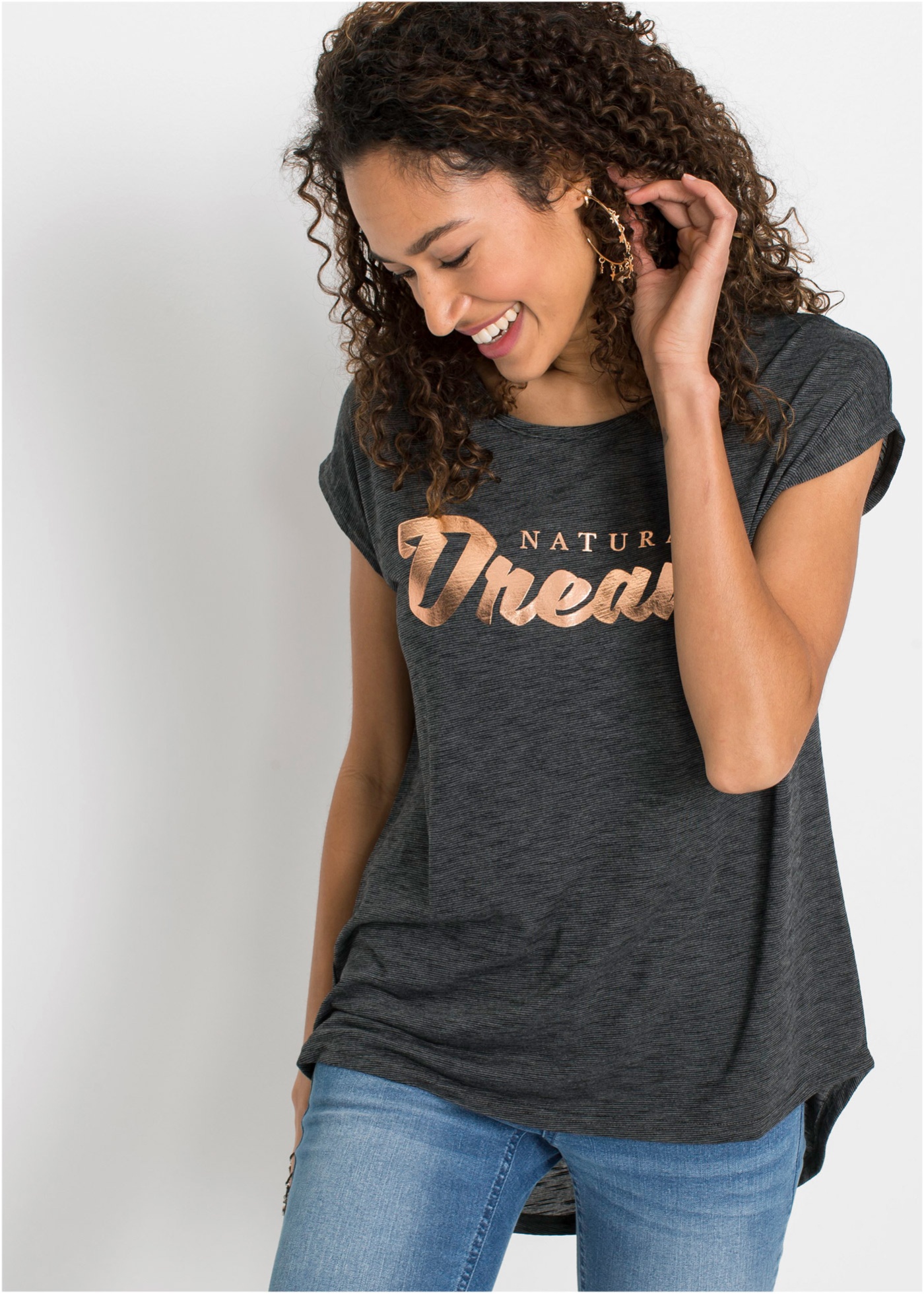 Długi T-shirt z mieszanki wiskozy