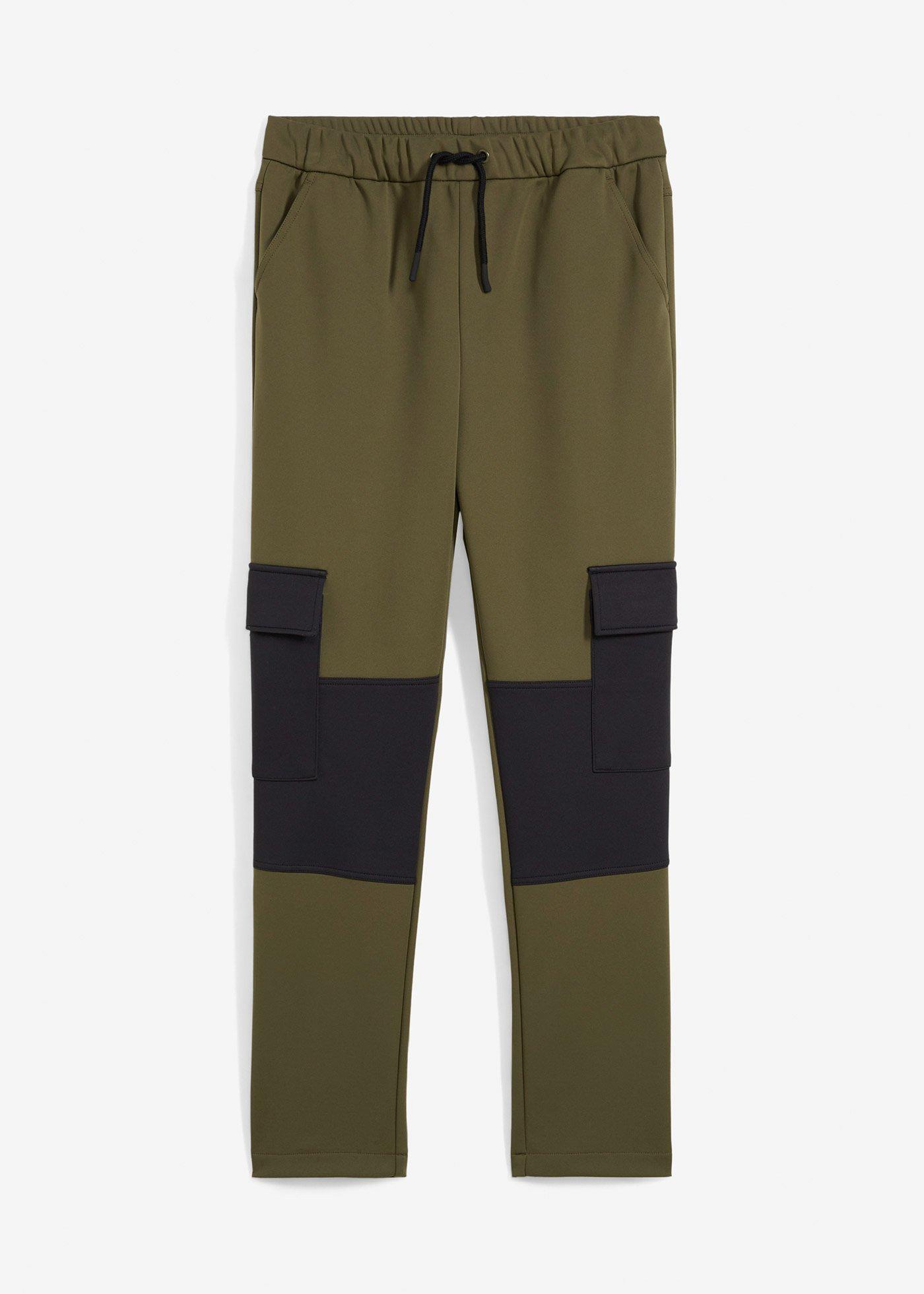 Spodnie bojówki z softshellu, z regulacją w pasie