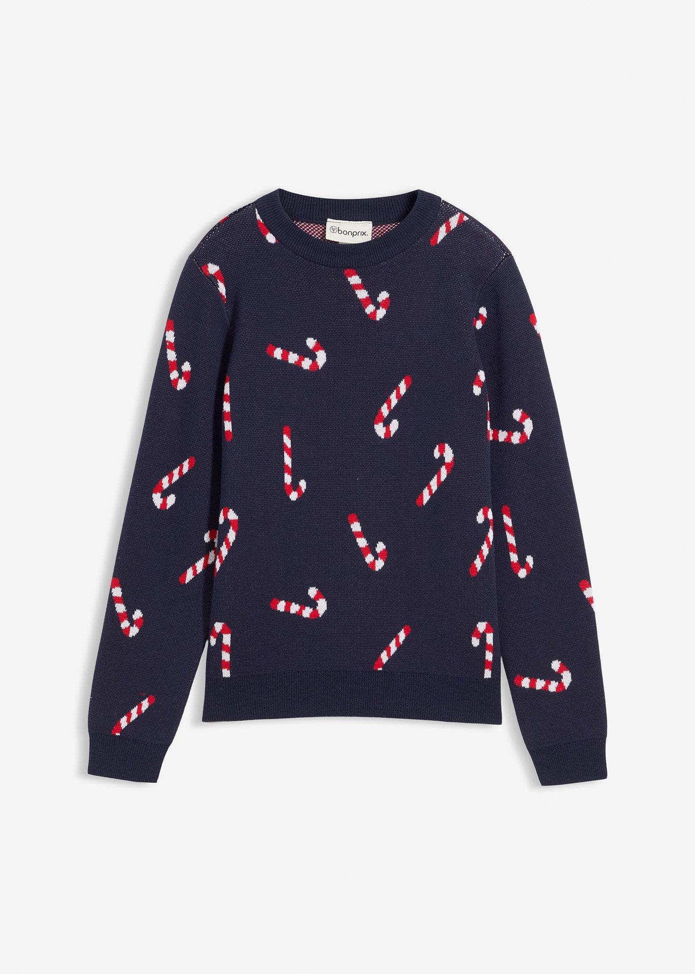 Sweter z cienkiej dzianiny z miękkiej mieszanki bawełny z motywem bożonarodzeniowym