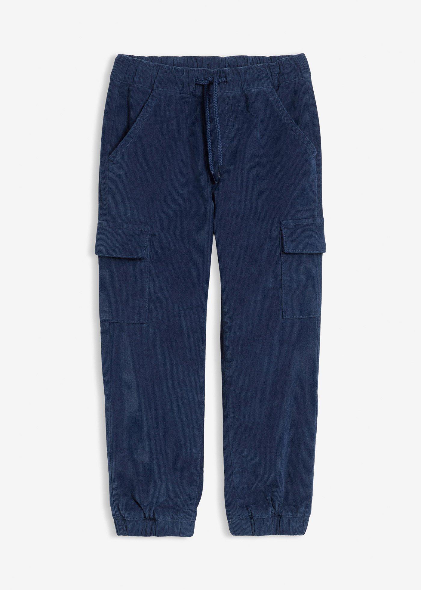 Termiczne spodnie z gumką w talii, regular fit, z kieszeniami cargo, ze sztruksu z podszewką z dżerseju