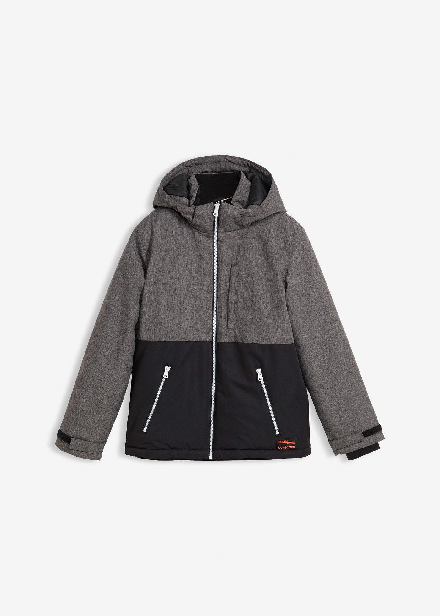 Kurtka zimowa ocieplana z blokami kolorów i kapturem