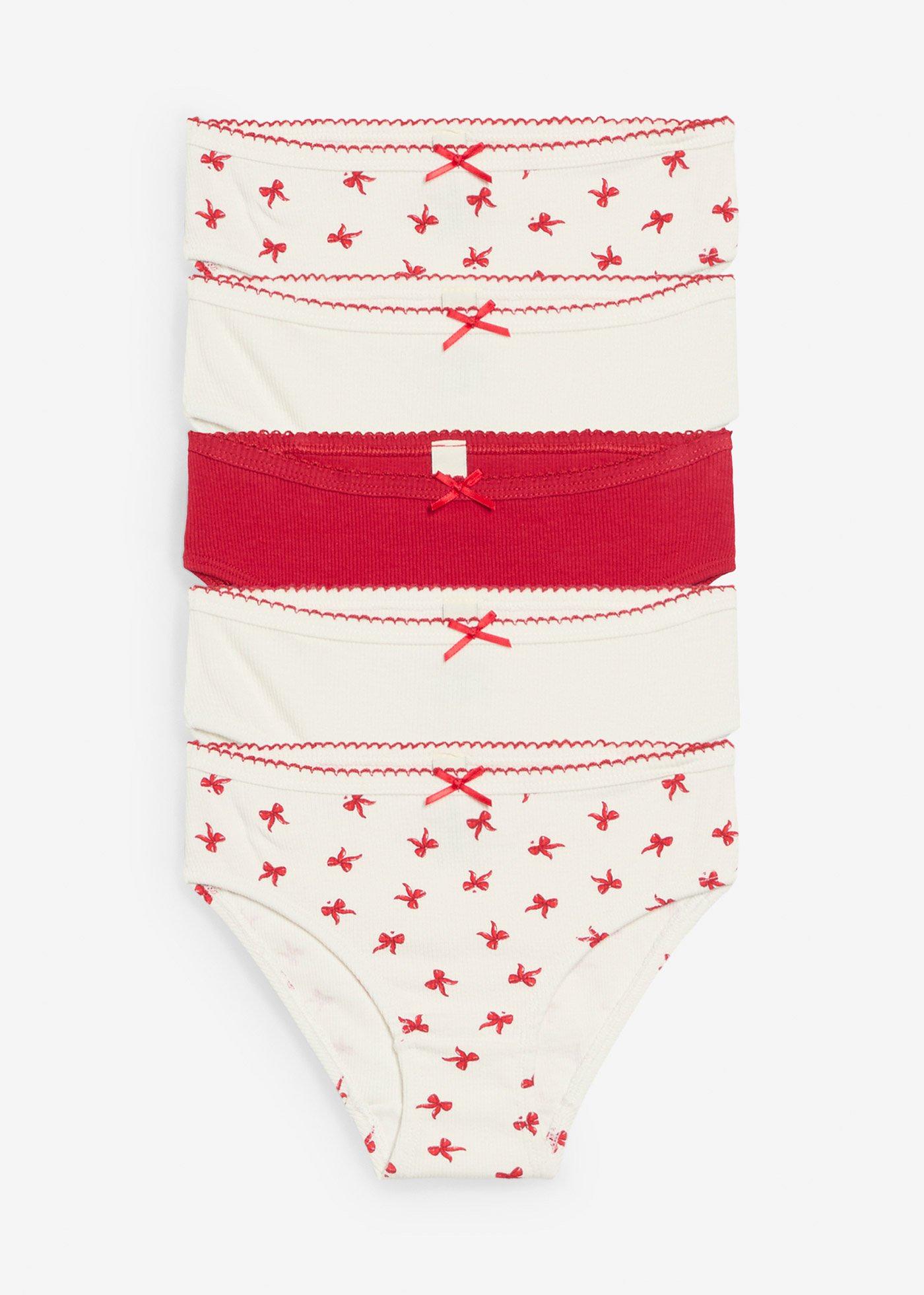 Figi z miękkiej dzianiny prążkowanej z satynową kokardką (5 szt.)