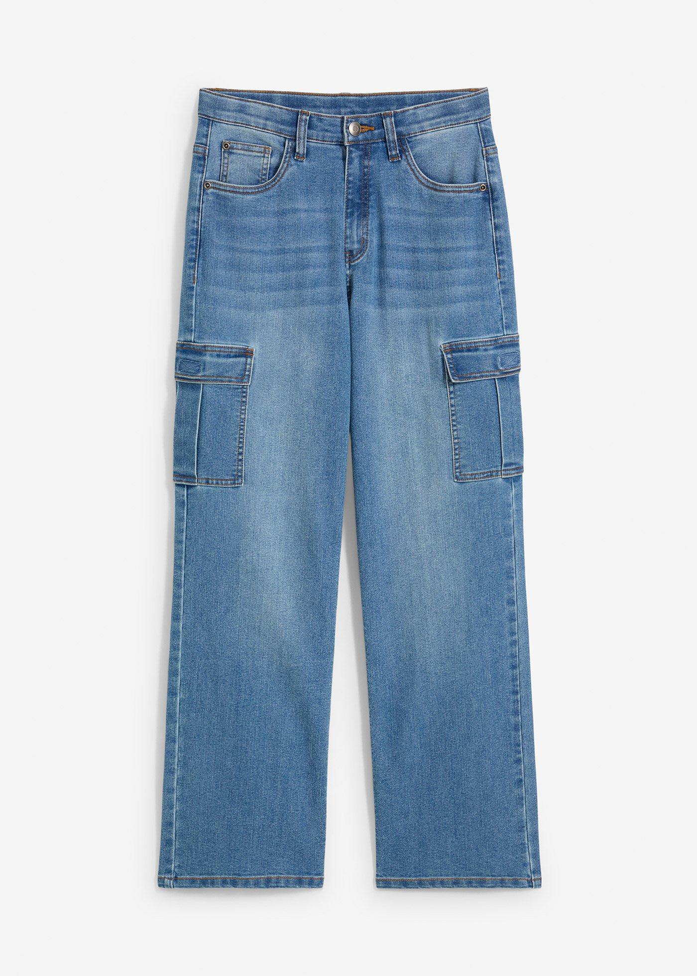 Dżinsy ze stretchem i regulowanym pasem o kroju loose fit, prosta nogawka