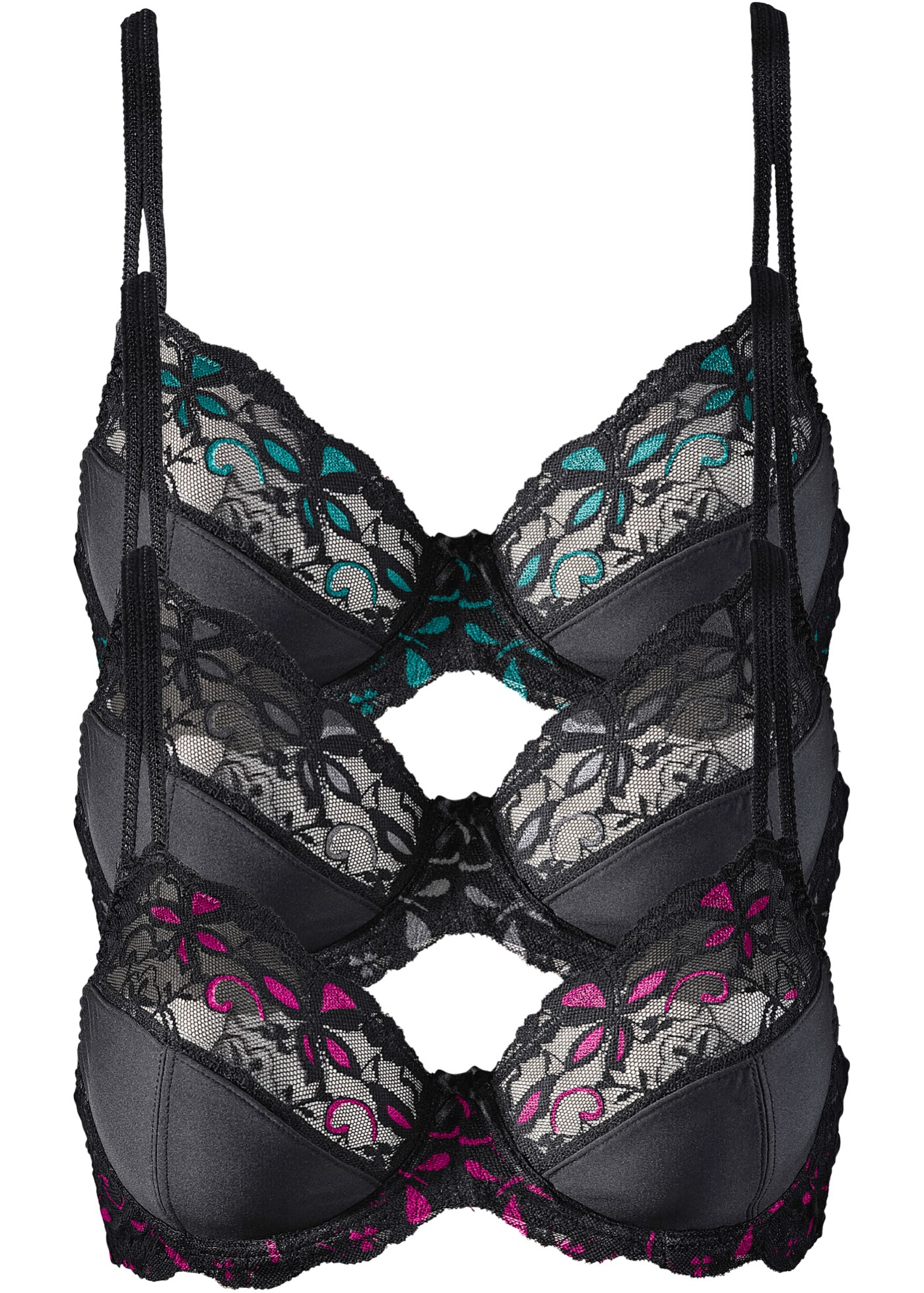 Biustonosz na fiszbinach z delikatną koronką (3 szt.)