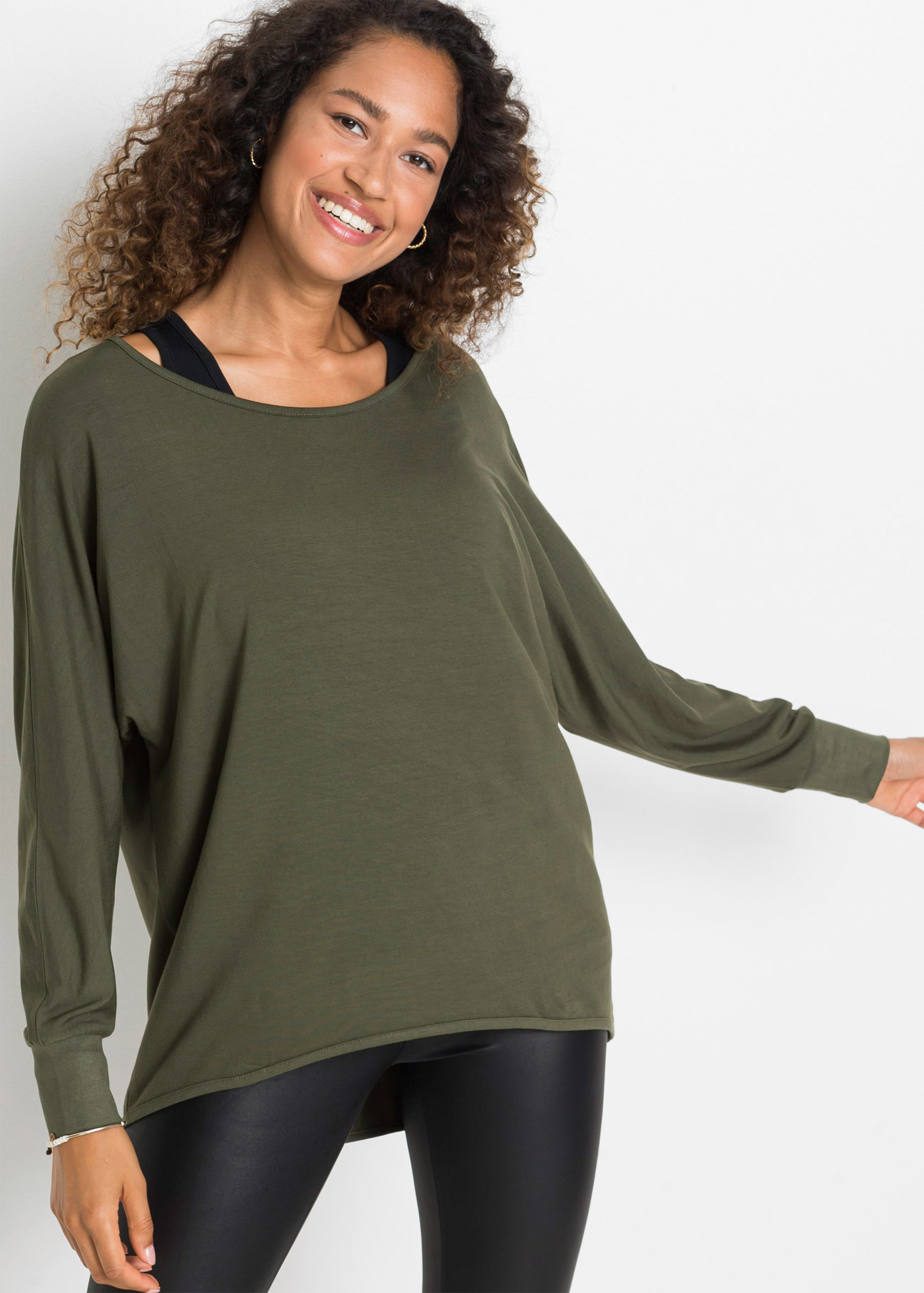 Długi shirt z topem z mieszanki wiskozy