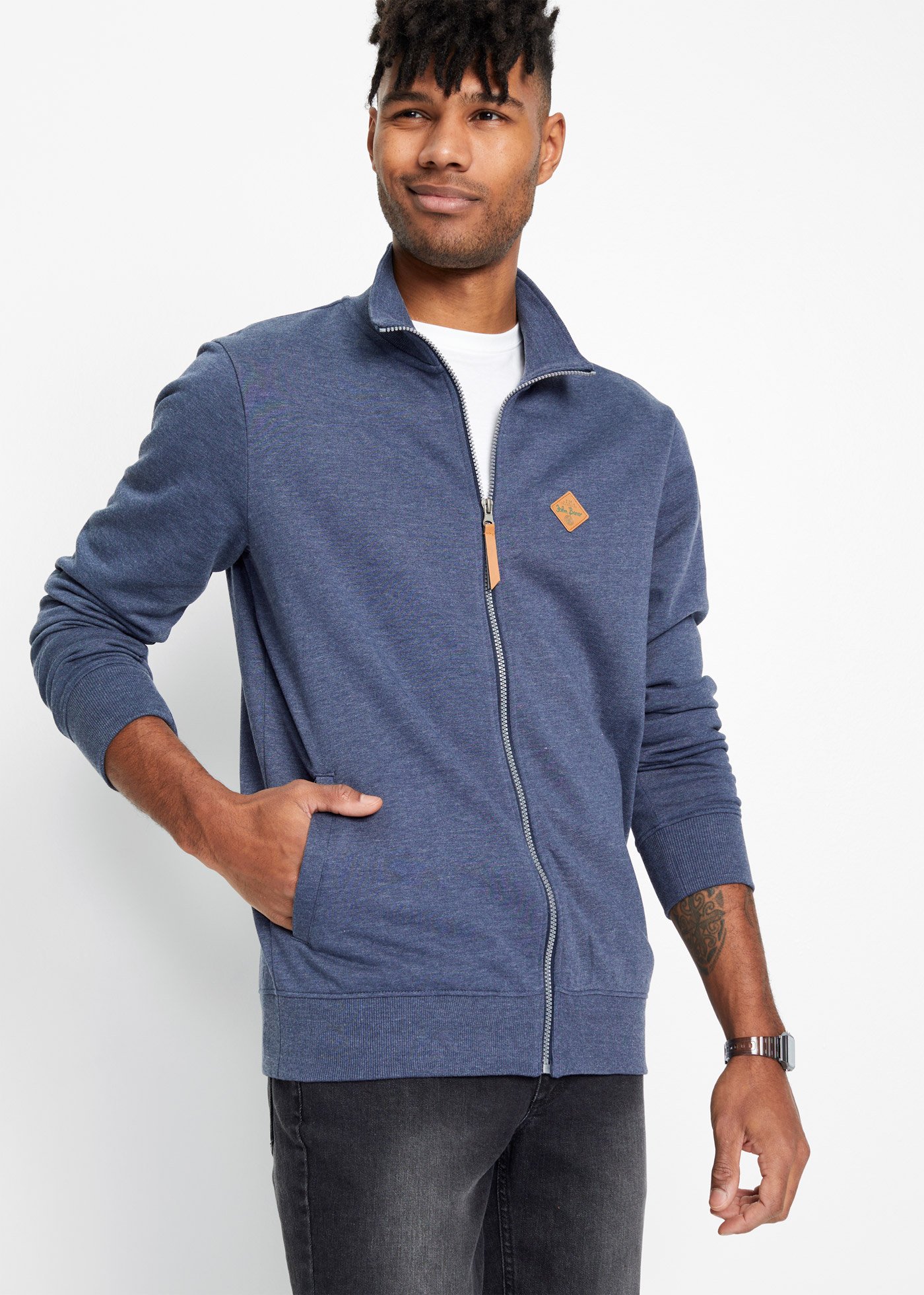 Bluza rozpinana ze stójką i detalami z imitacji skóry