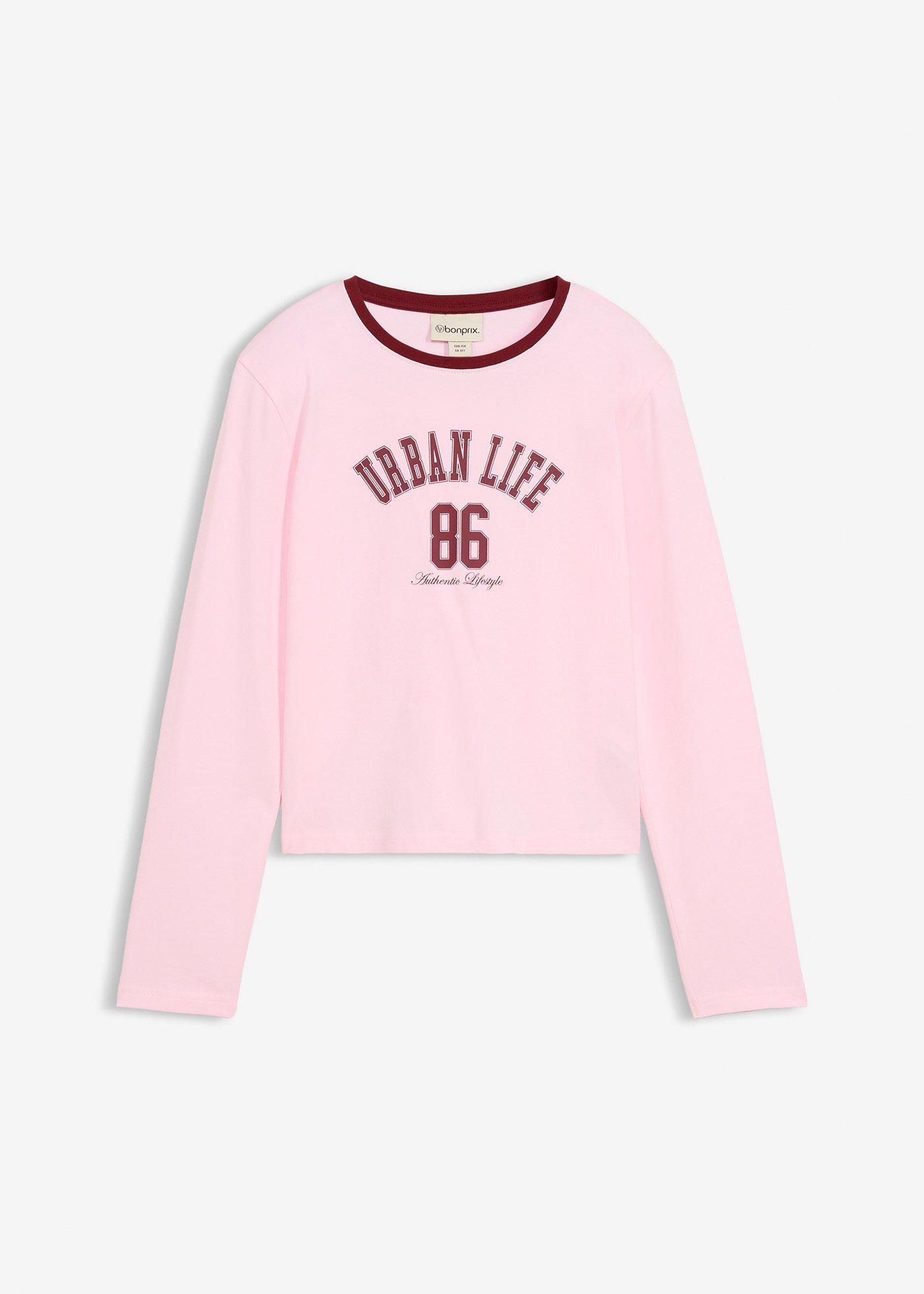 Krótka bluzka z długim rękawem z elastycznej mieszanki bawełny organicznej