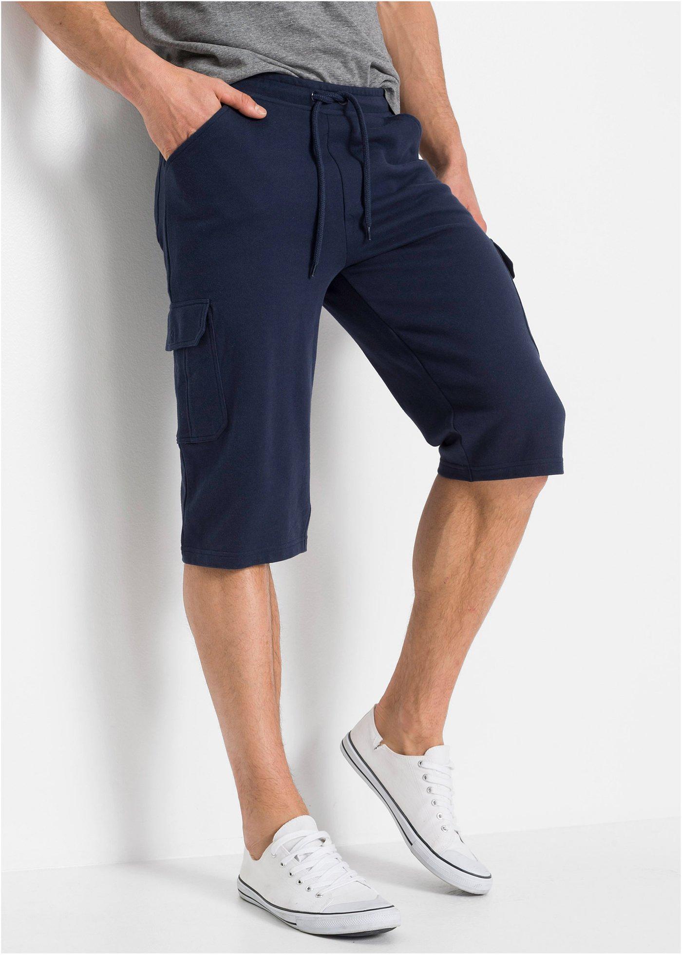 Długie dresowe bermudy bojówki z czystej bawełny, regular fit