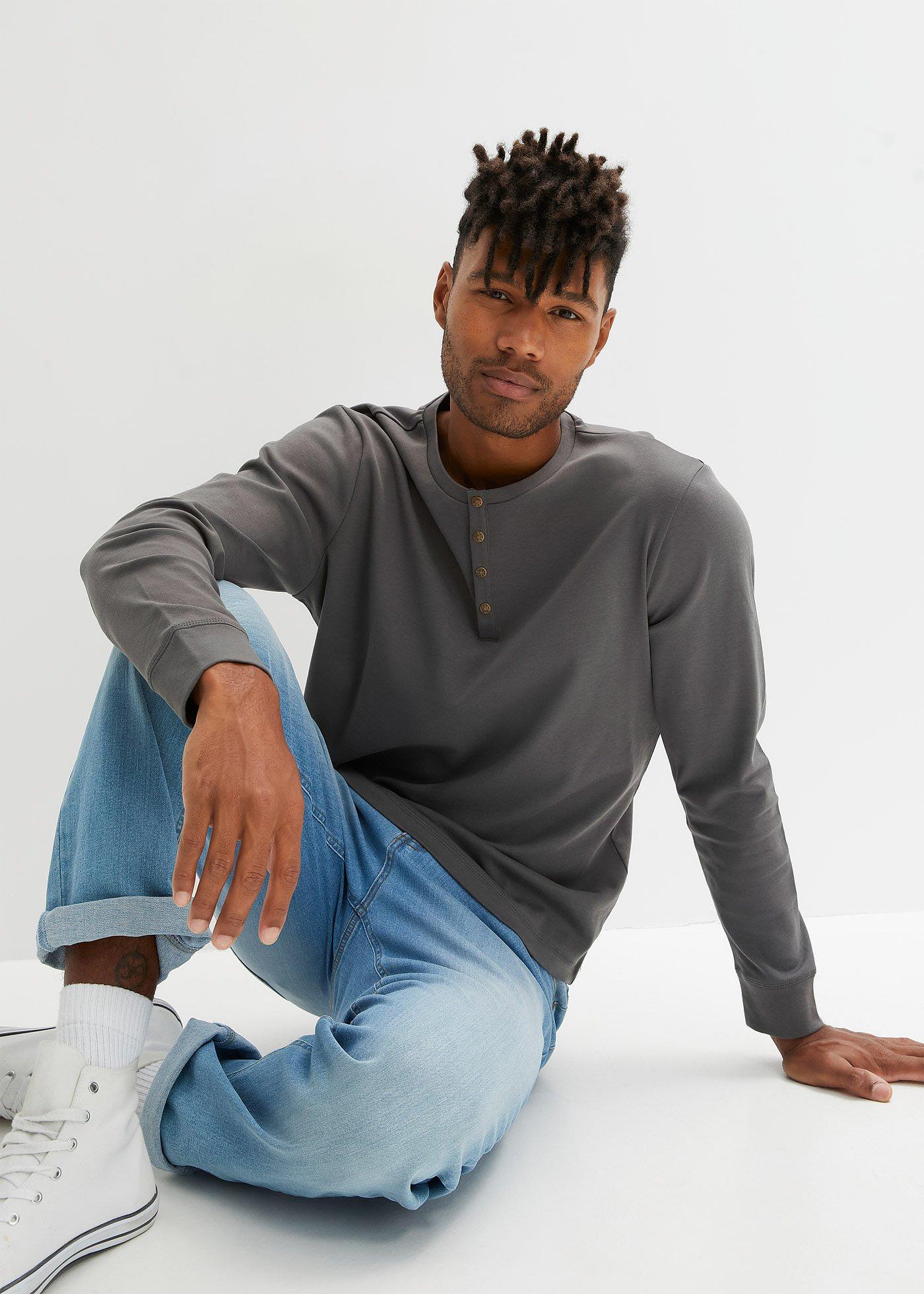 Shirt z dekoltem henley, długi rękaw