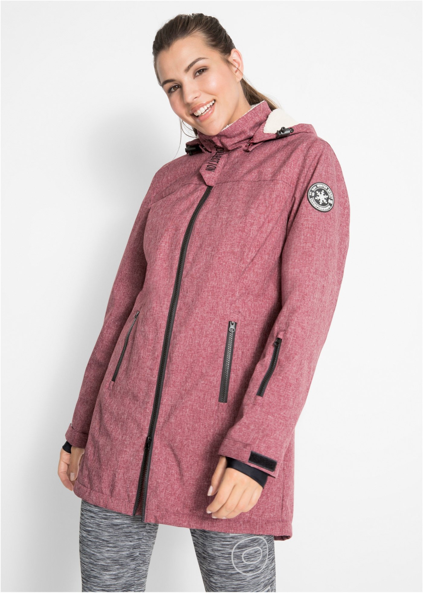 Długa kurtka outdoorowa funkcyjna z barankiem, wodoodporna