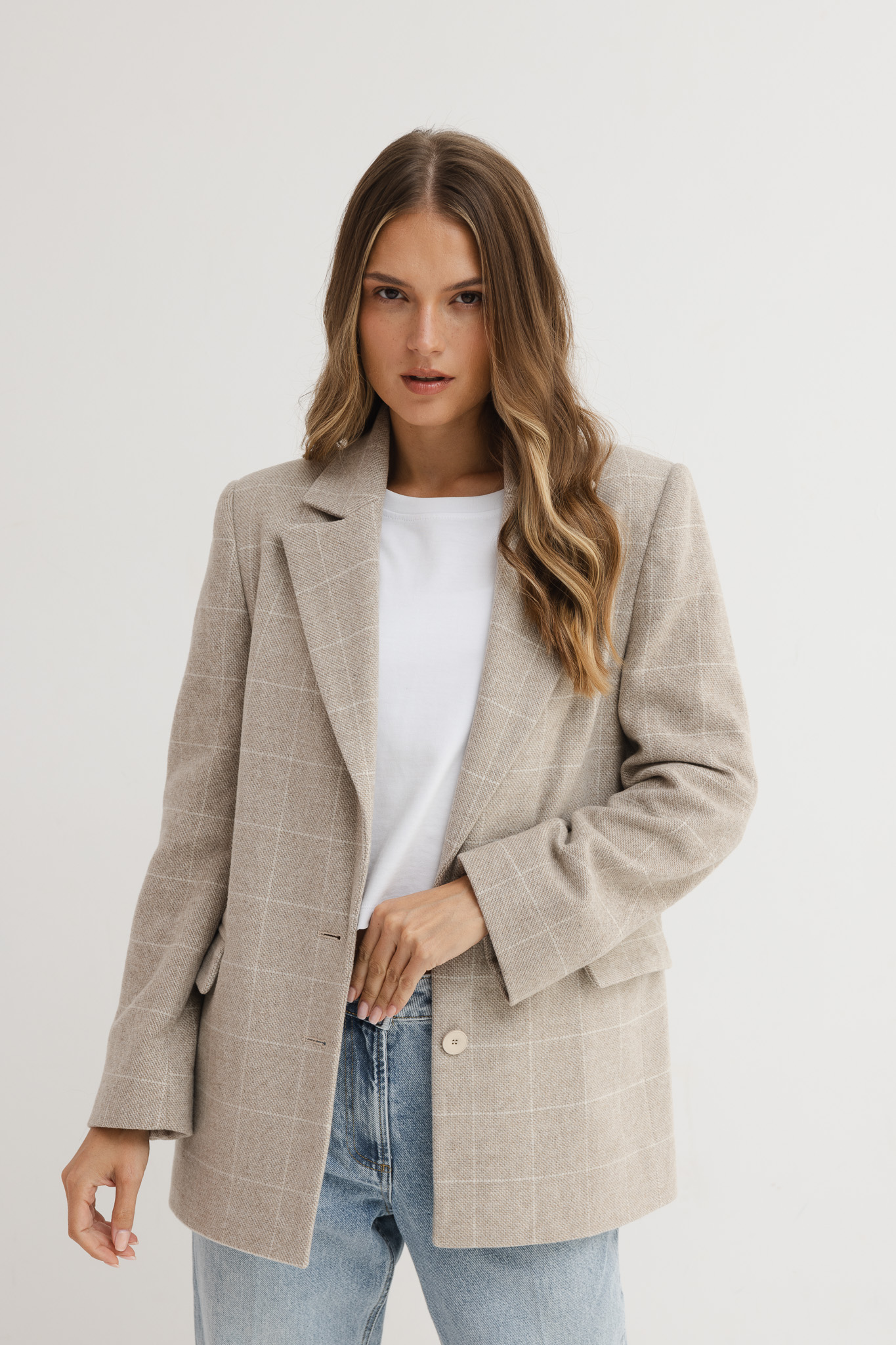 WEŁNIANA MARYNARKA MATYLDA KRATA BEŻOWA M - Flawless