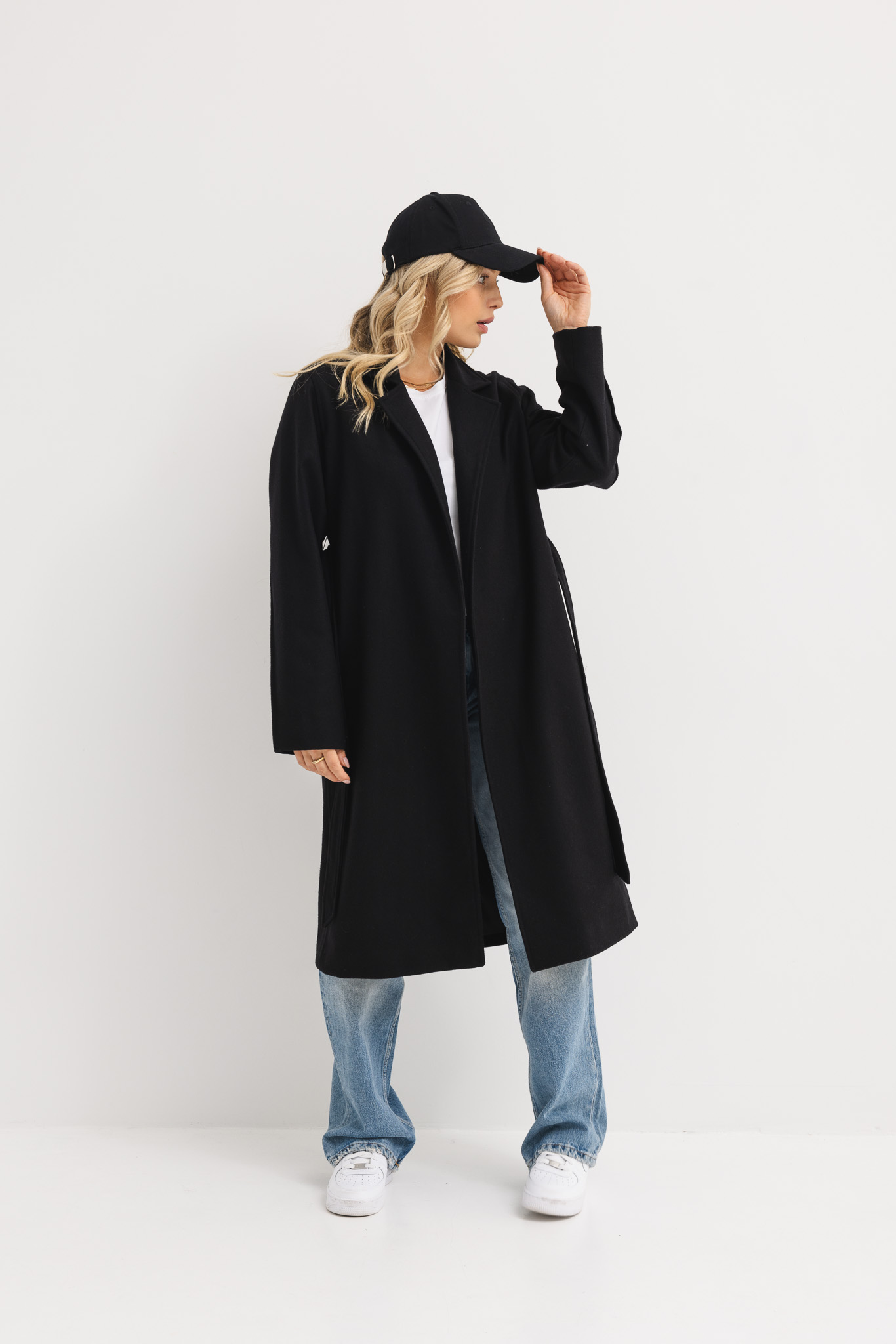 WEŁNIANY PŁASZCZ COMO CZARNY L - Flawless