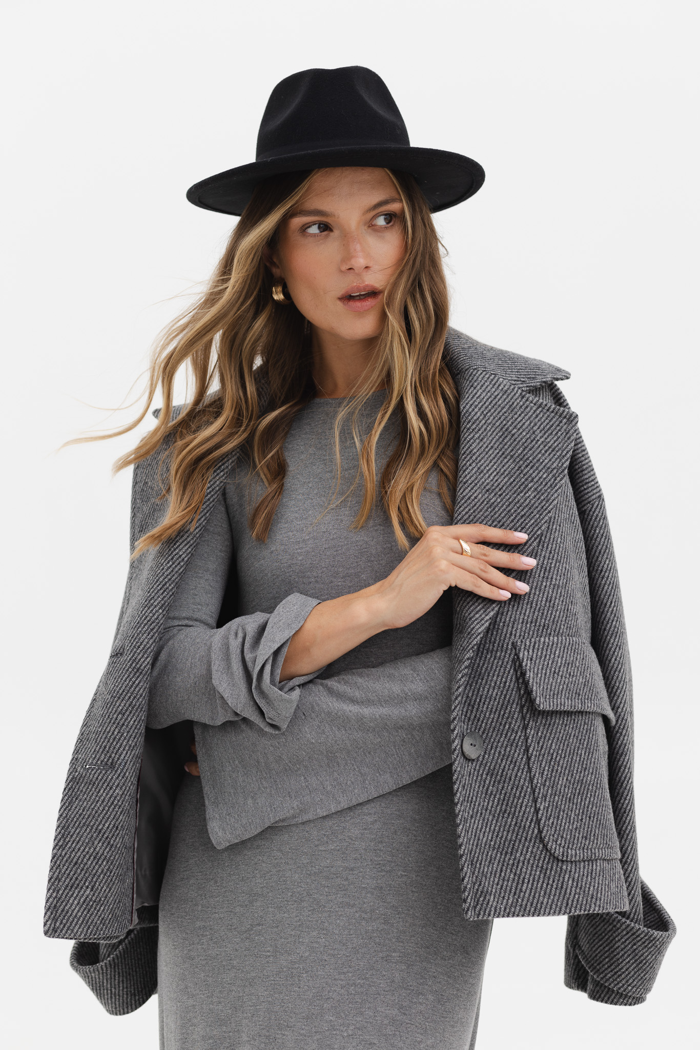 WEŁNIANA KURTKA SCARLETT CIEMNO SZARA M - Flawless