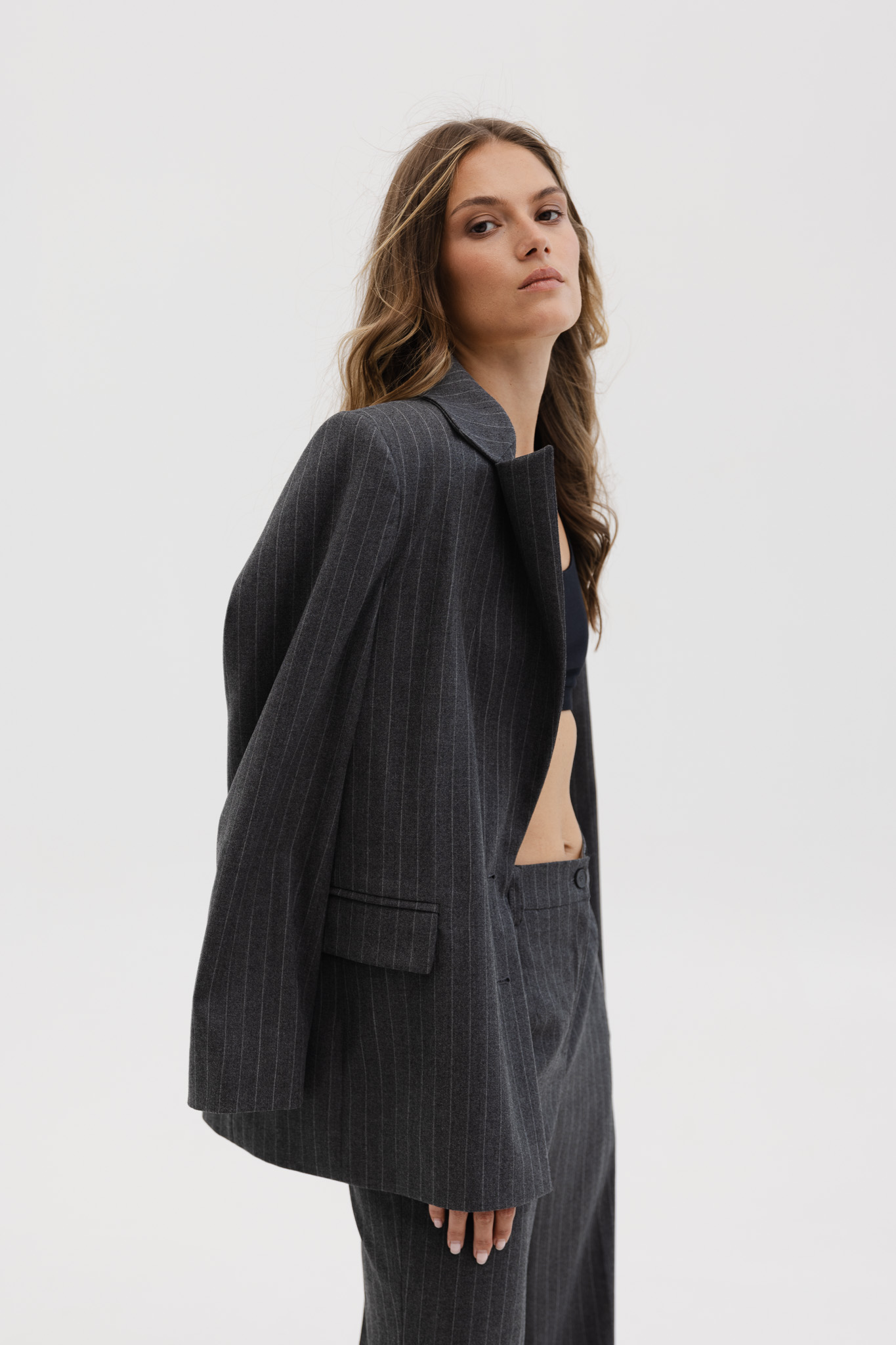 WEŁNIANA MARYNARKA MATYLDA SZARA S - Flawless