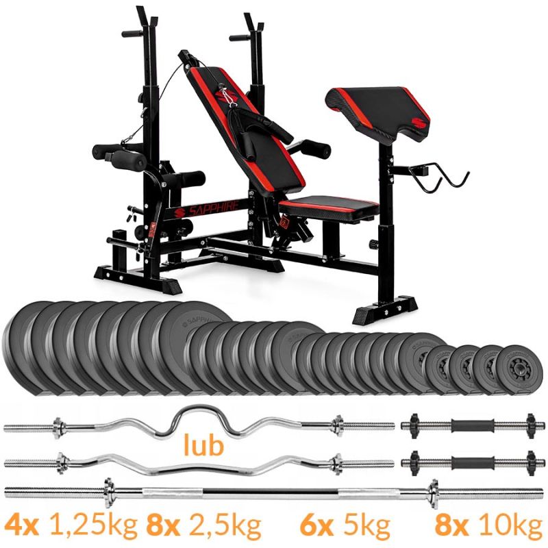 Zestaw obciążeń Xylo Solid 150 kg z ławką xg600 + Gratis: modlitewnik