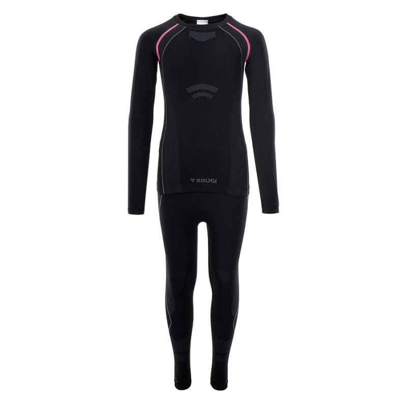 Bielizna termoaktywna Brugi 1RAP EHQ - dziecięca, czarno-różowa, komplet, Rozmiar 134/152