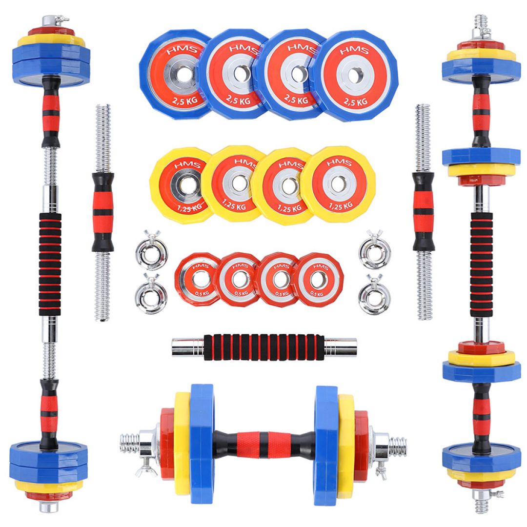 Sztangielki - sztanga w walizce kolorowe HMS SKC20 2 x 10 kg