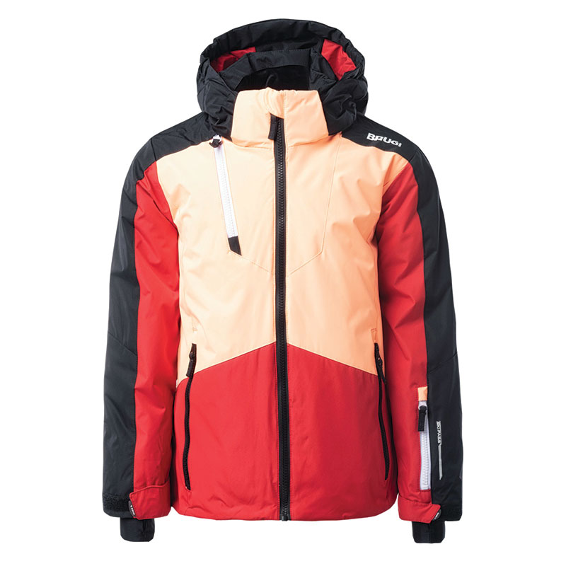 Kurtka narciarska ocieplana dziecięca Brugi 1AJD - żółto-czerwona, Rozmiar 140/146